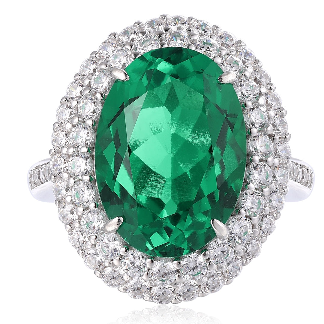 Sterling Silver Lab - Grown Emerald Ring W – JSEGR489Y