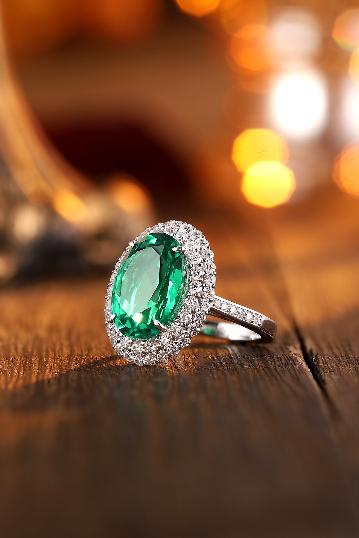 Sterling Silver Lab - Grown Emerald Ring W – JSEGR489Y