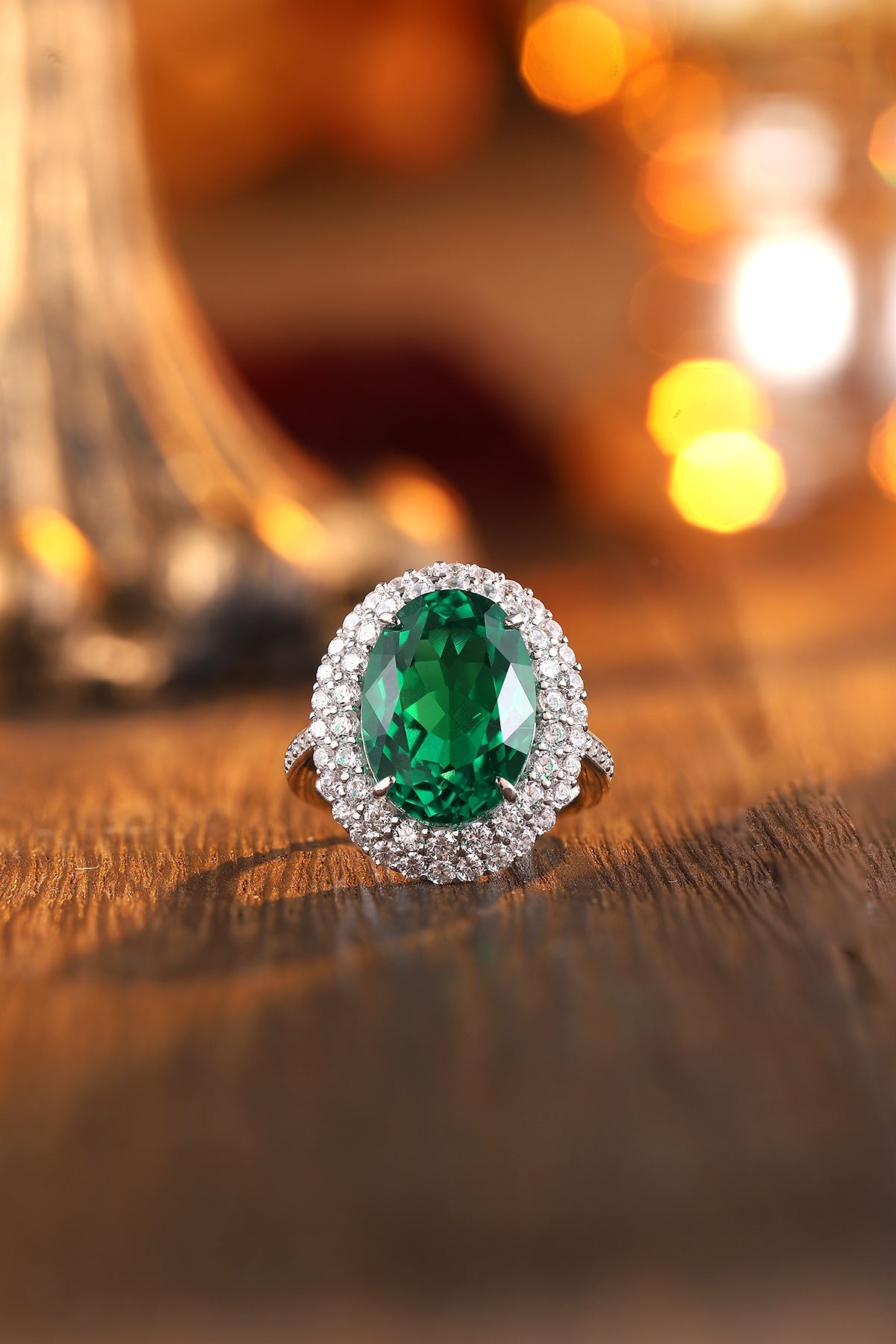 Sterling Silver Lab - Grown Emerald Ring W – JSEGR489Y