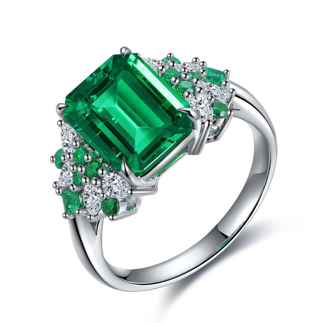Sterling Silver Lab - Grown Emerald Ring W – JSEGR403Y