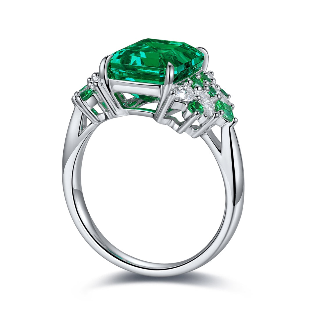 Sterling Silver Lab - Grown Emerald Ring W – JSEGR403Y