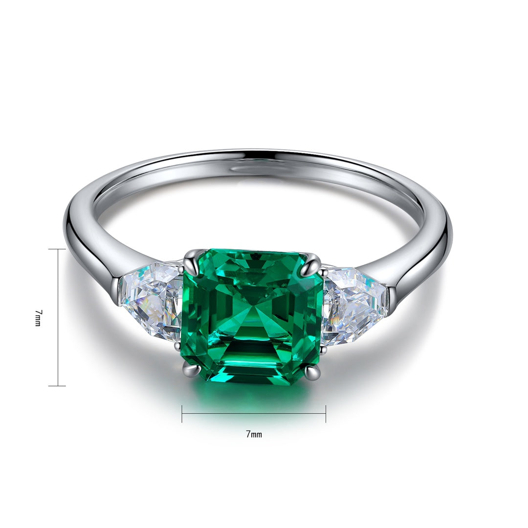 Sterling Silver Lab - Grown Emerald Ring W – JSEGR300Y