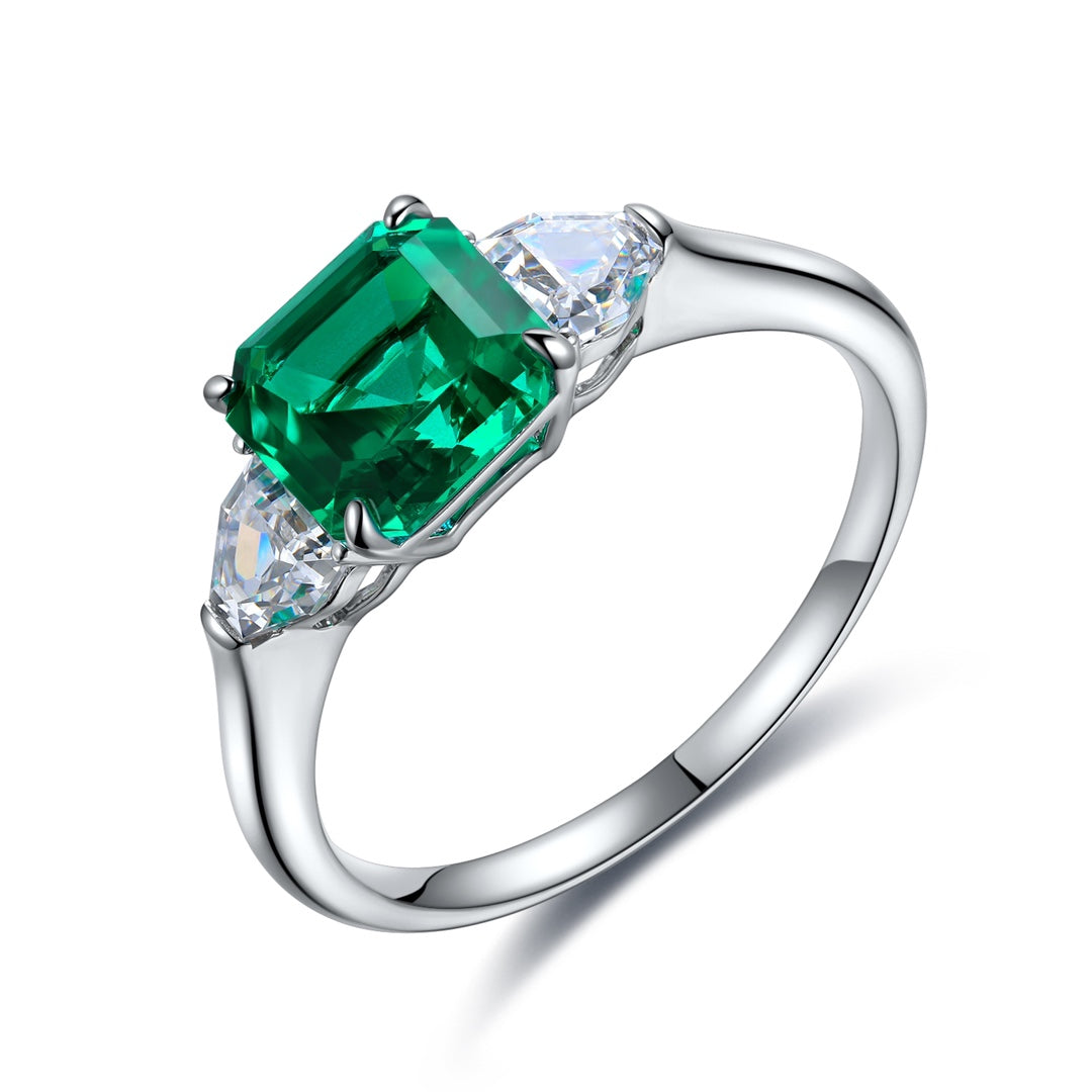 Sterling Silver Lab - Grown Emerald Ring W – JSEGR300Y