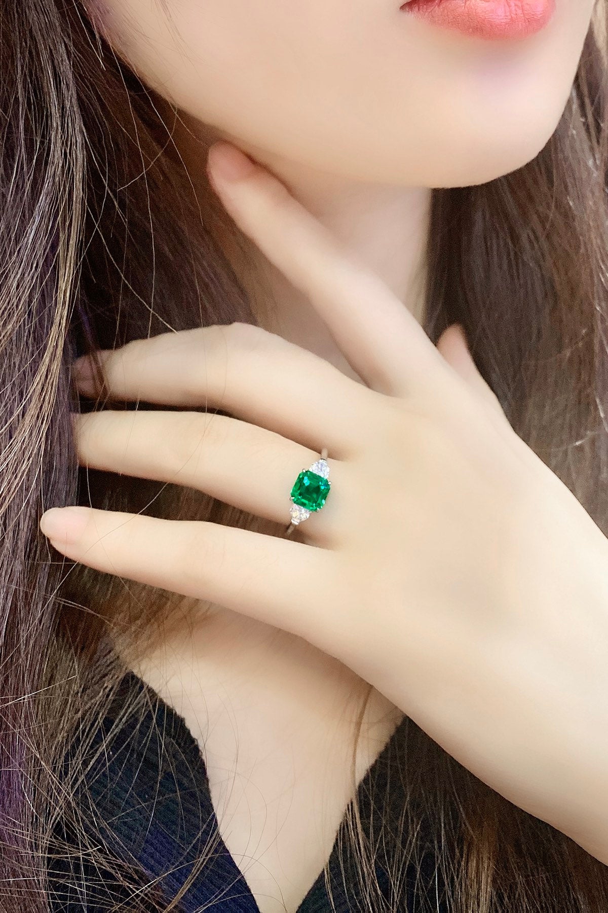 Sterling Silver Lab - Grown Emerald Ring W – JSEGR300Y