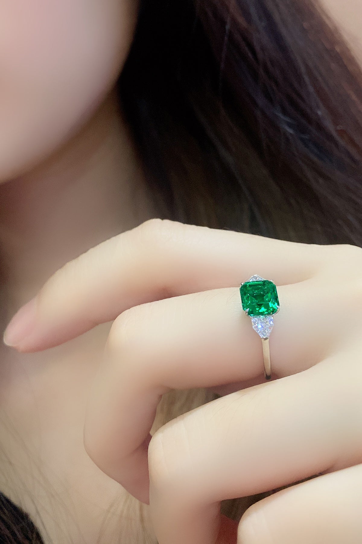 Sterling Silver Lab - Grown Emerald Ring W – JSEGR300Y