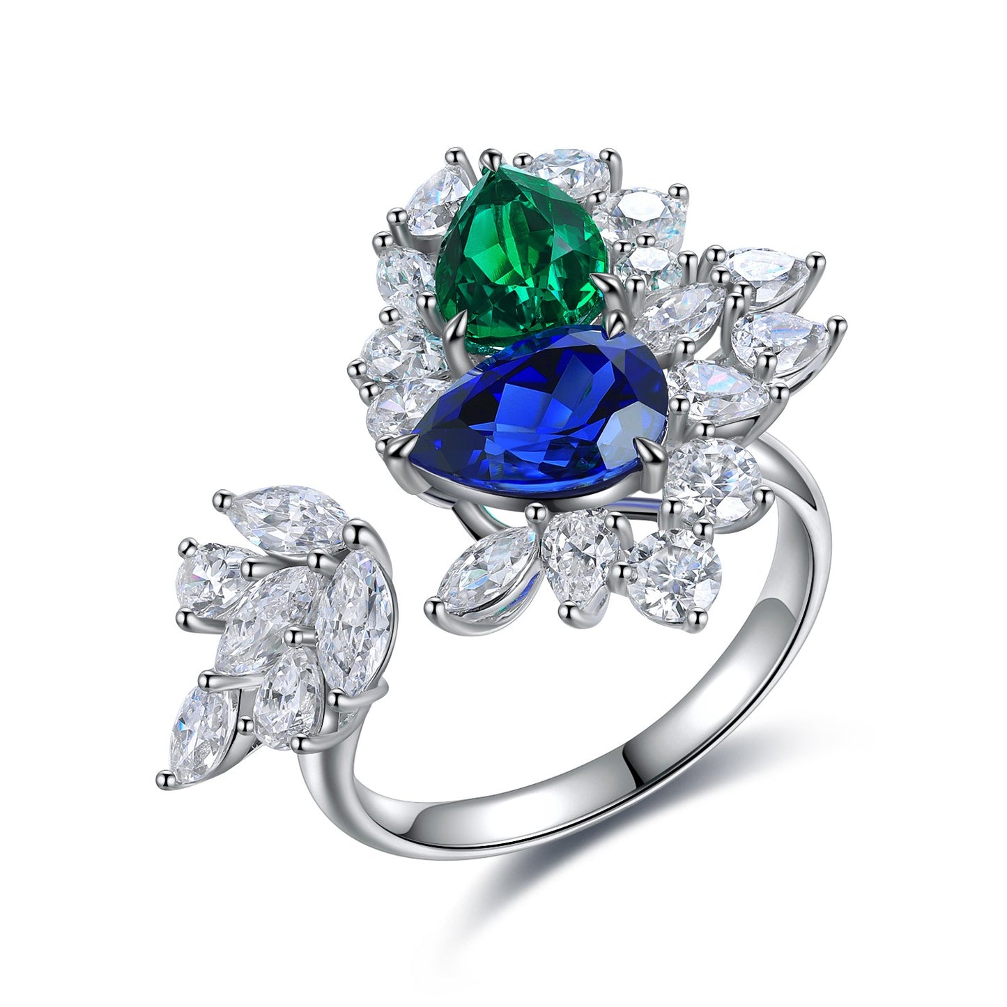 Sterling Silver Lab - Grown Sapphire and Emerald Ring A – JR281Y