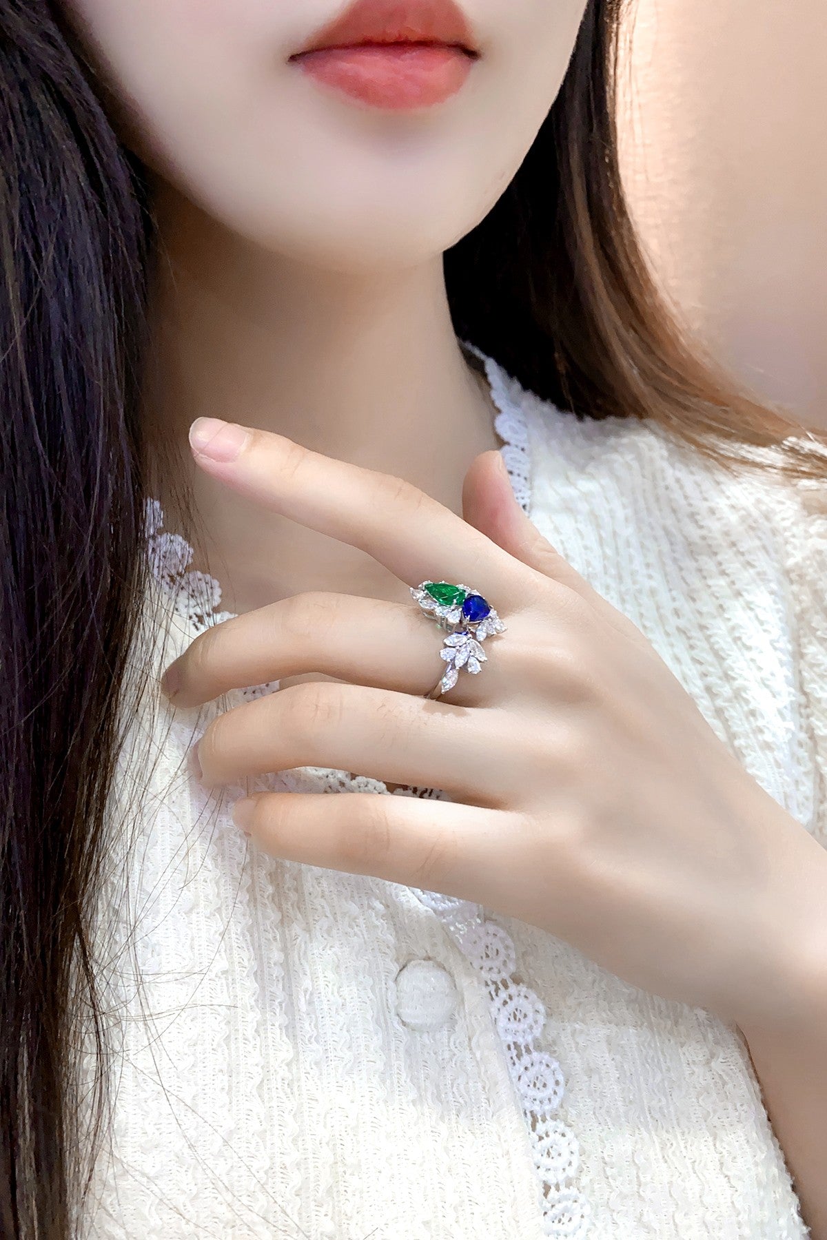Sterling Silver Lab - Grown Sapphire and Emerald Ring A – JR281Y