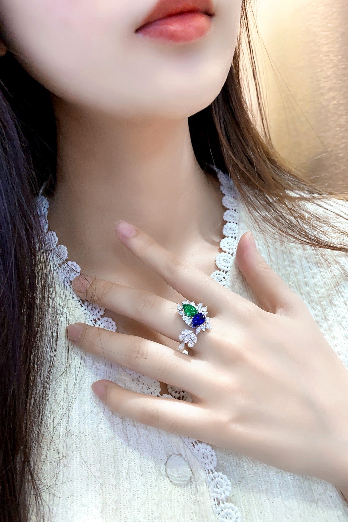 Sterling Silver Lab - Grown Sapphire and Emerald Ring A – JR281Y