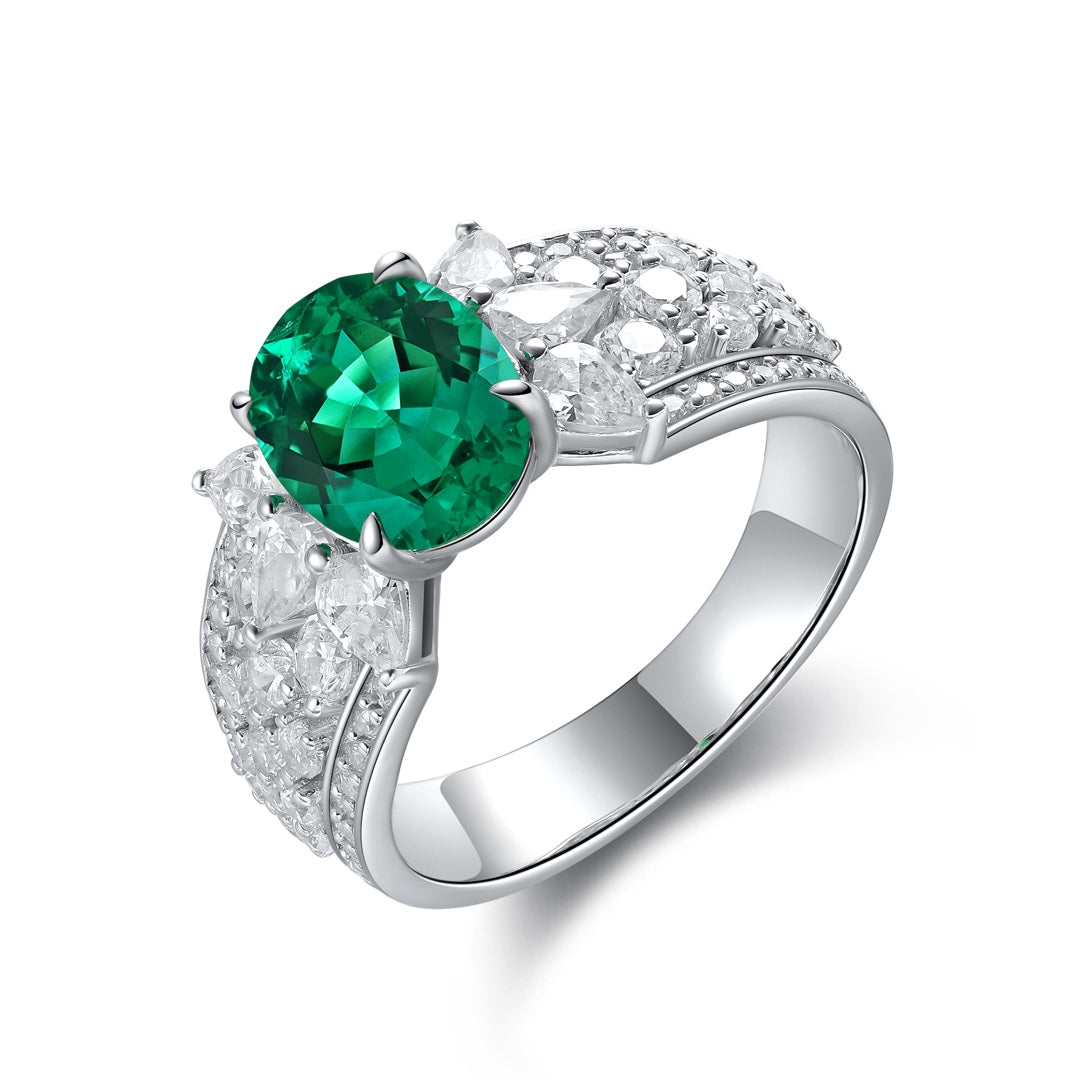 Sterling Silver Lab - Grown Emerald Ring W – JSEGR193Y