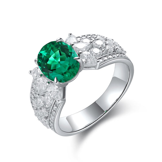Sterling Silver Lab - Grown Emerald Ring W – JSEGR193Y