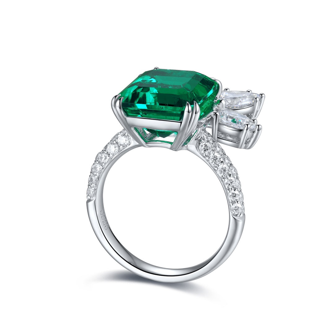 Sterling Silver Lab - Grown Emerald Ring W – JSEGR135Y
