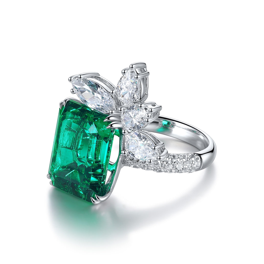 Sterling Silver Lab - Grown Emerald Ring W – JSEGR135Y