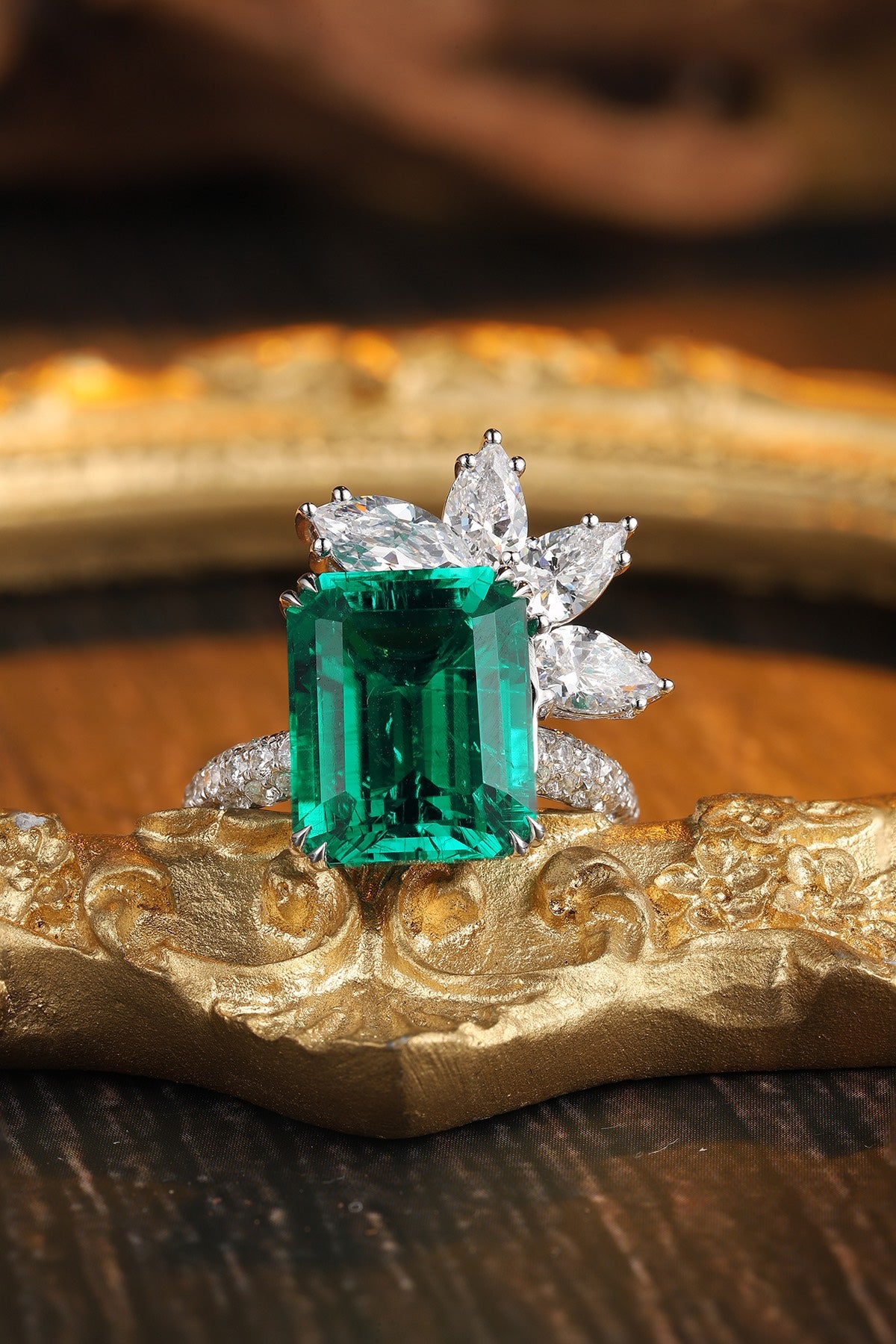 Sterling Silver Lab - Grown Emerald Ring W – JSEGR135Y