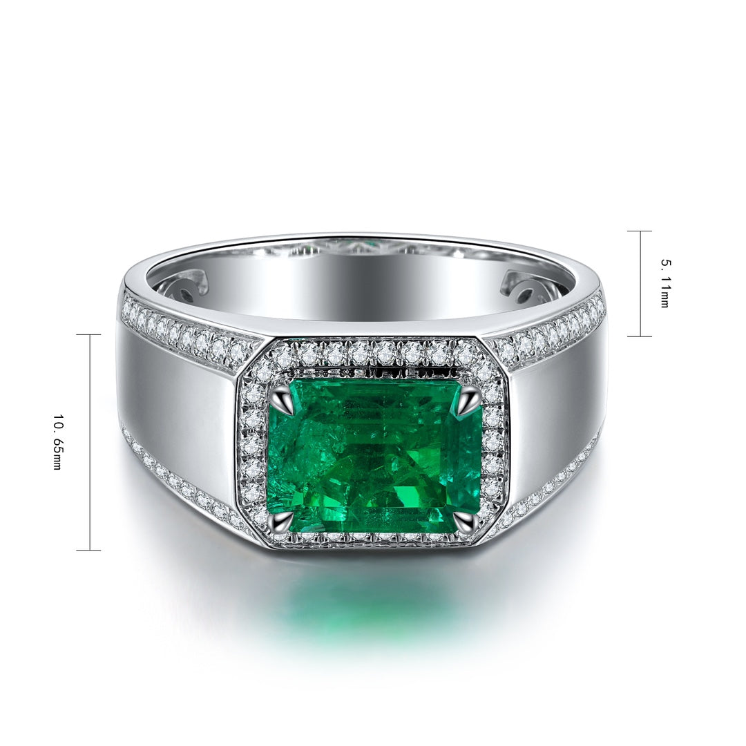 Sterling Silver Lab - Grown Emerald Men's Ring A – JSEGR021Y
