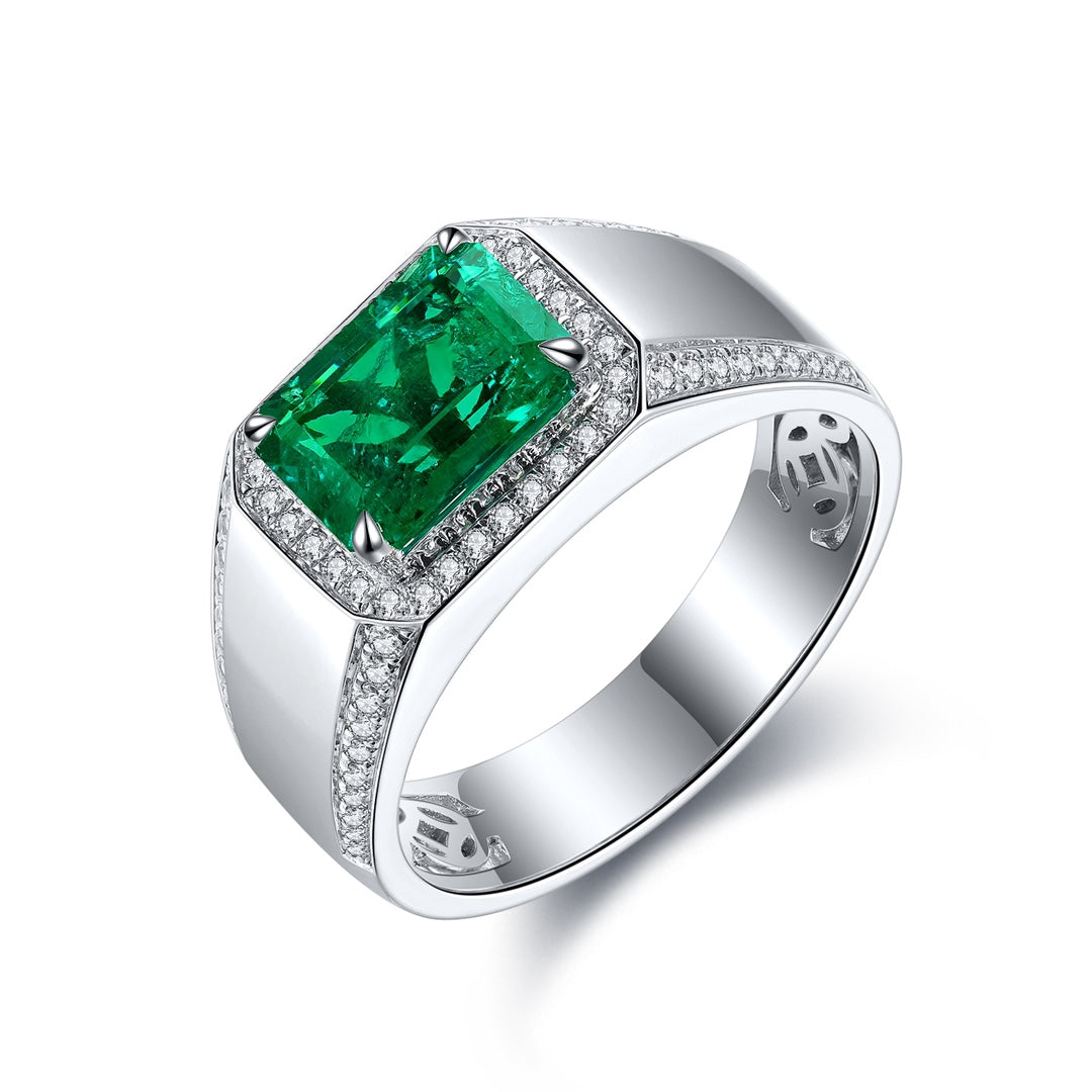 Sterling Silver Lab - Grown Emerald Men's Ring A – JSEGR021Y