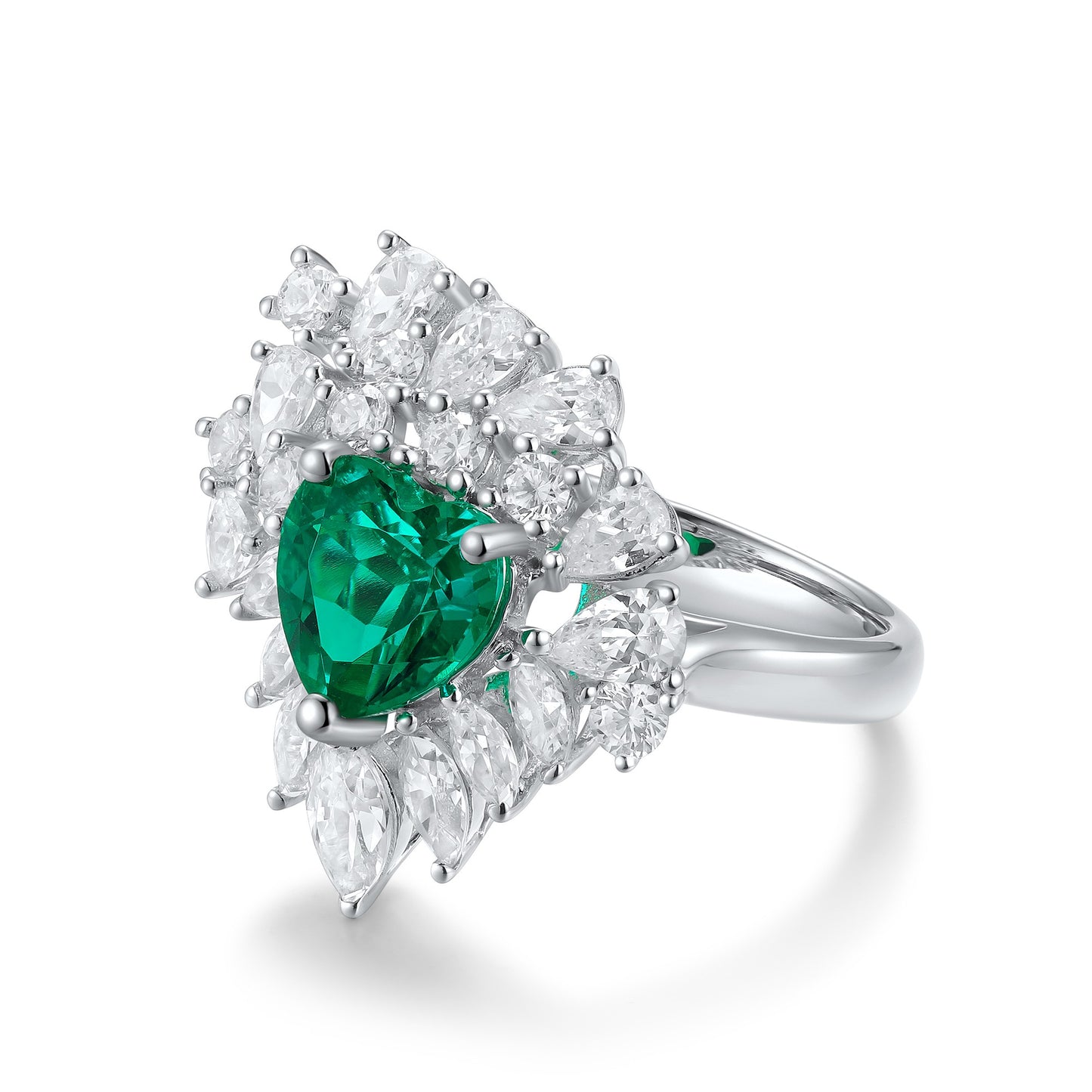 Sterling Silver Lab - Grown Emerald Ring W – JSEGR1053Y