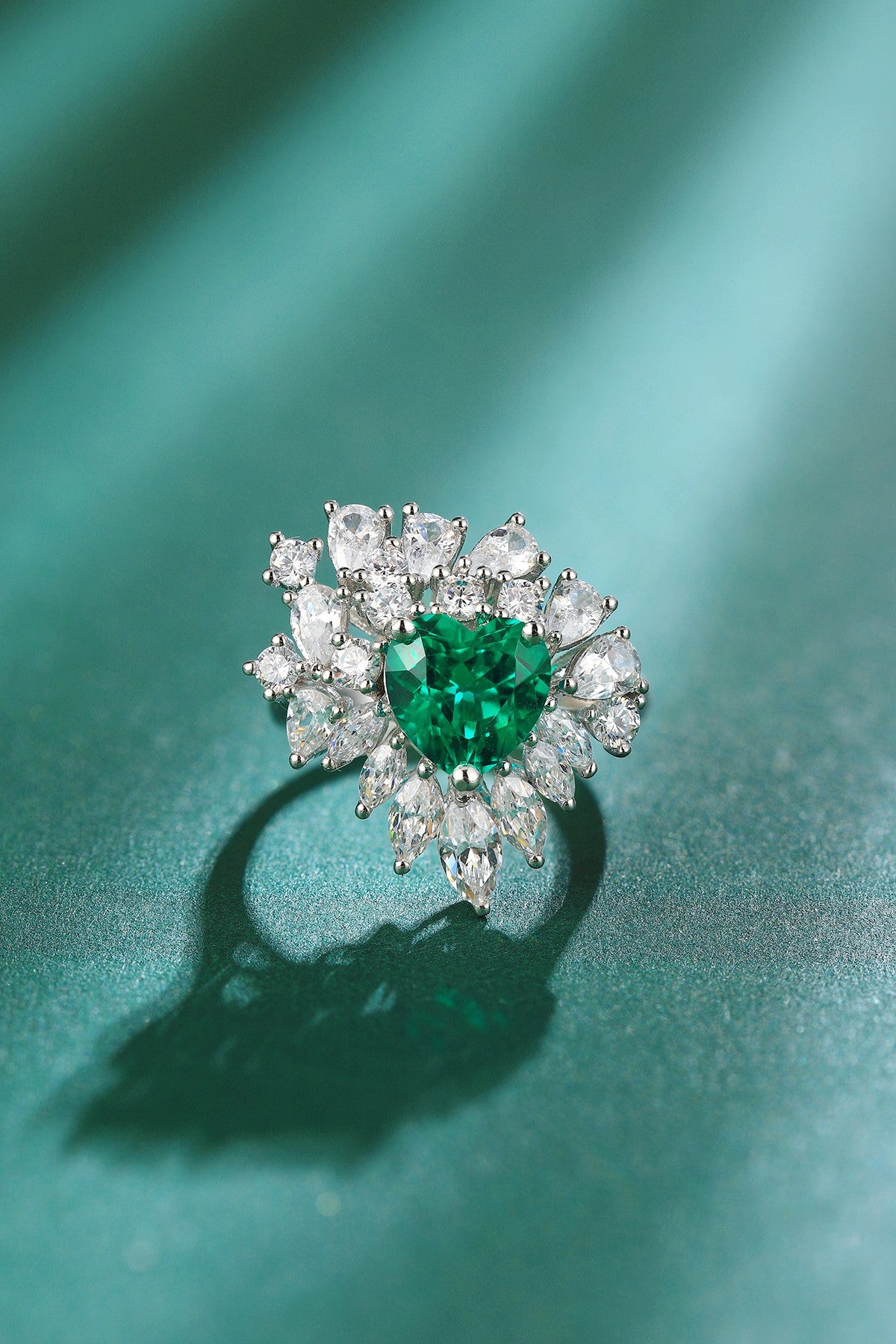Sterling Silver Lab - Grown Emerald Ring W – JSEGR1053Y