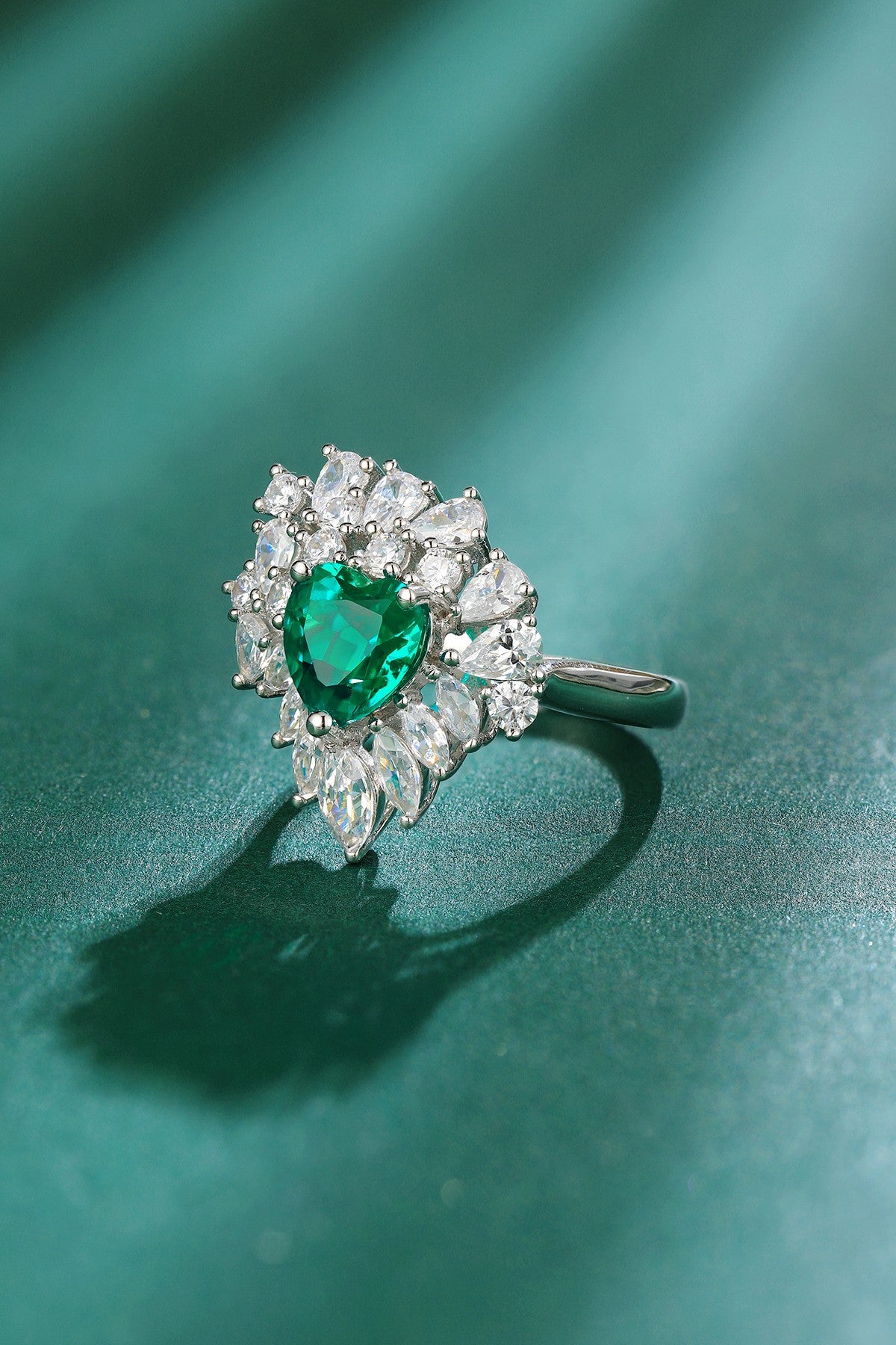Sterling Silver Lab - Grown Emerald Ring W – JSEGR1053Y