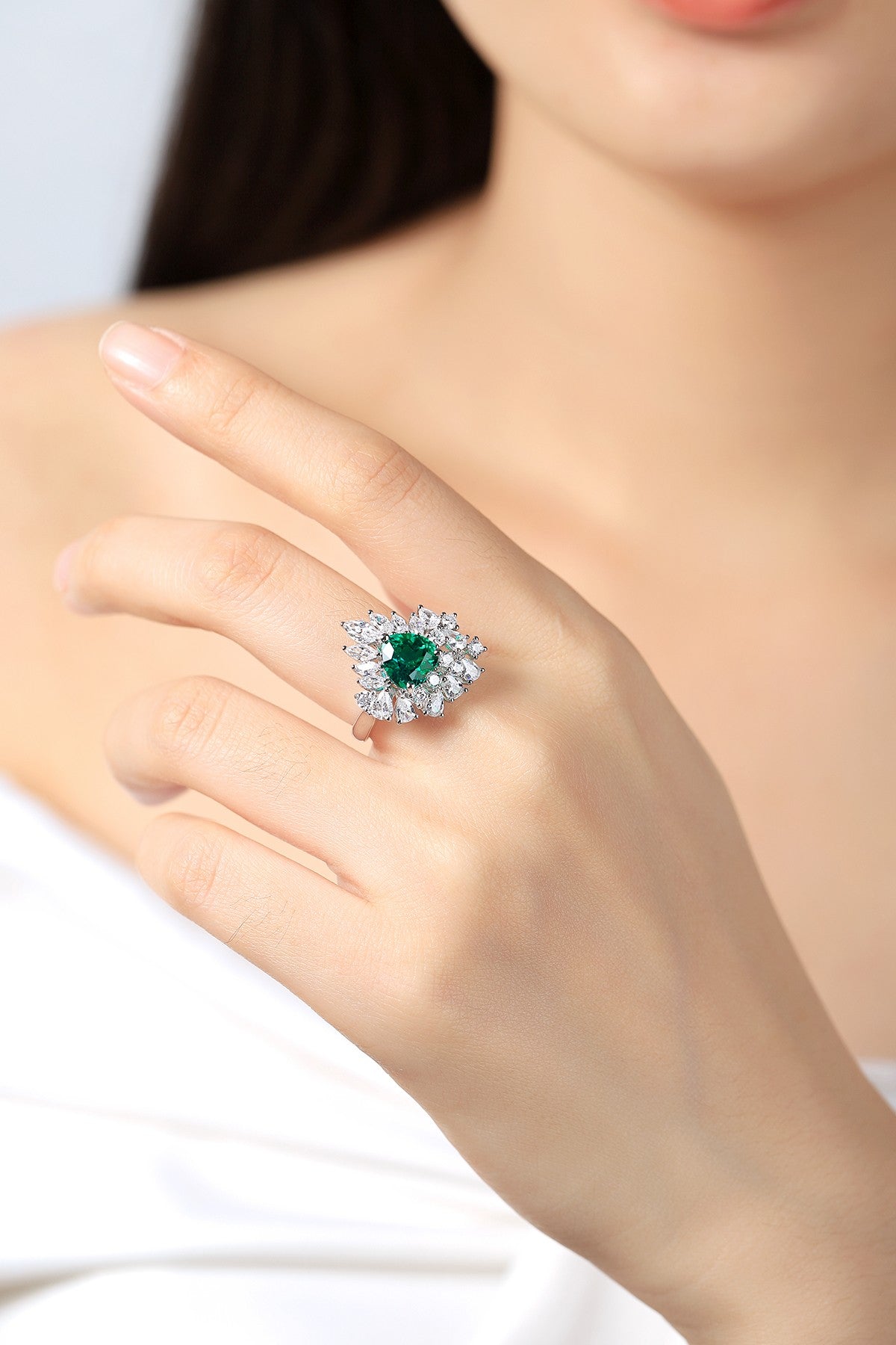 Sterling Silver Lab - Grown Emerald Ring W – JSEGR1053Y