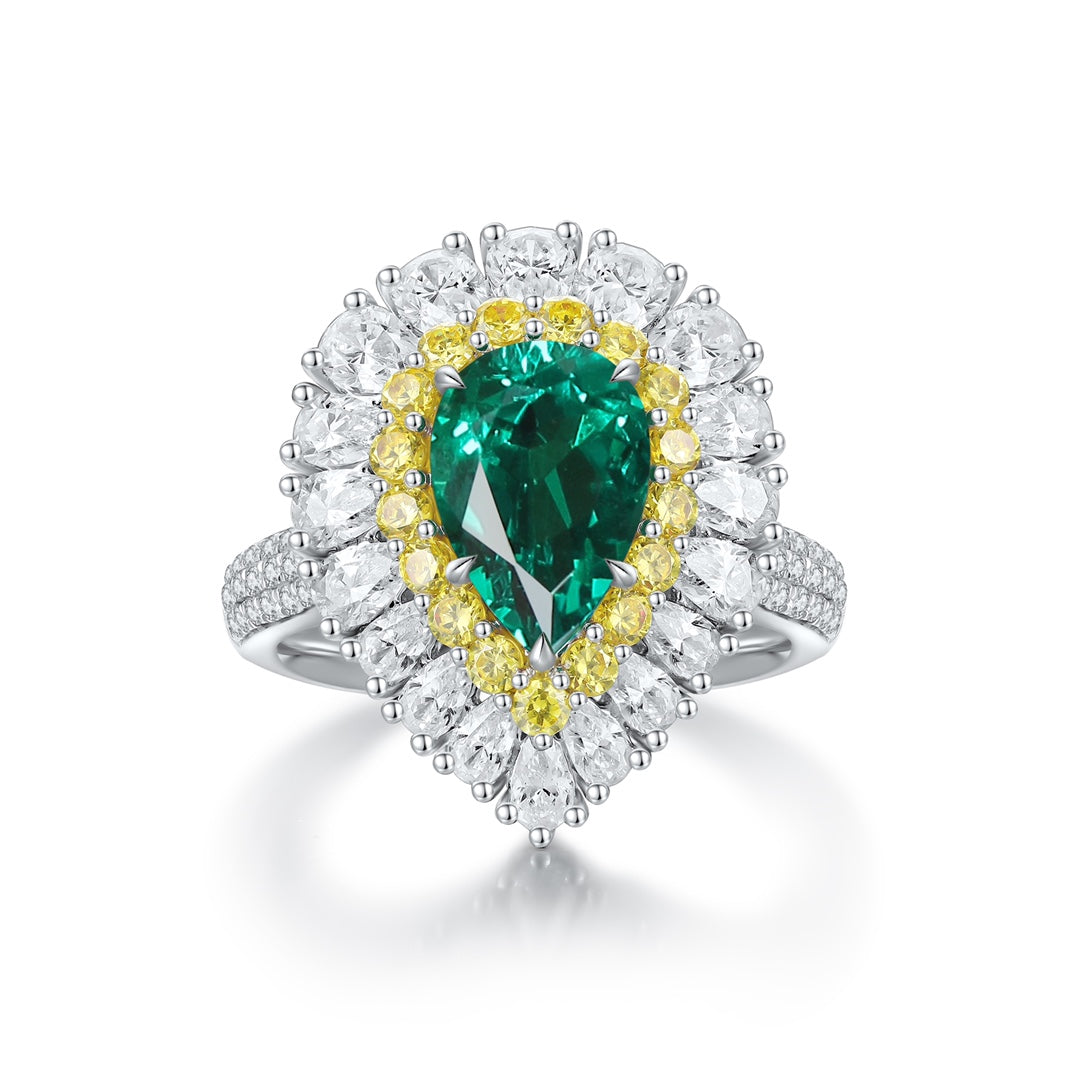 Sterling Silver Lab - Grown Emerald Ring W – JSEGR1277Y
