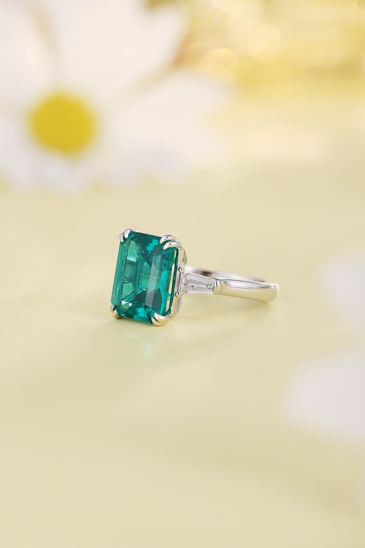 Sterling Silver Lab - Grown Emerald Ring W – JSEGR1417Y