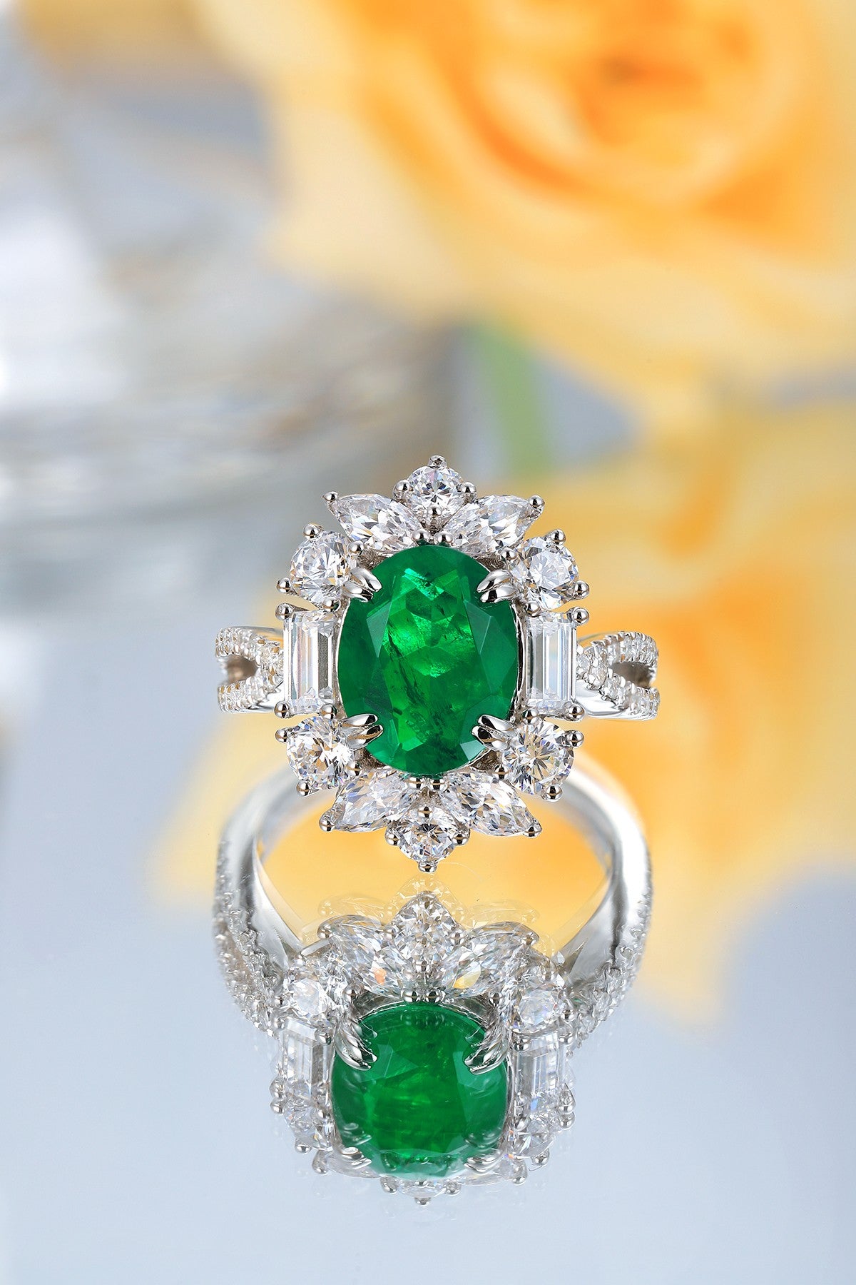 Sterling Silver Lab - Grown Emerald Ring A – JSEGR504Y