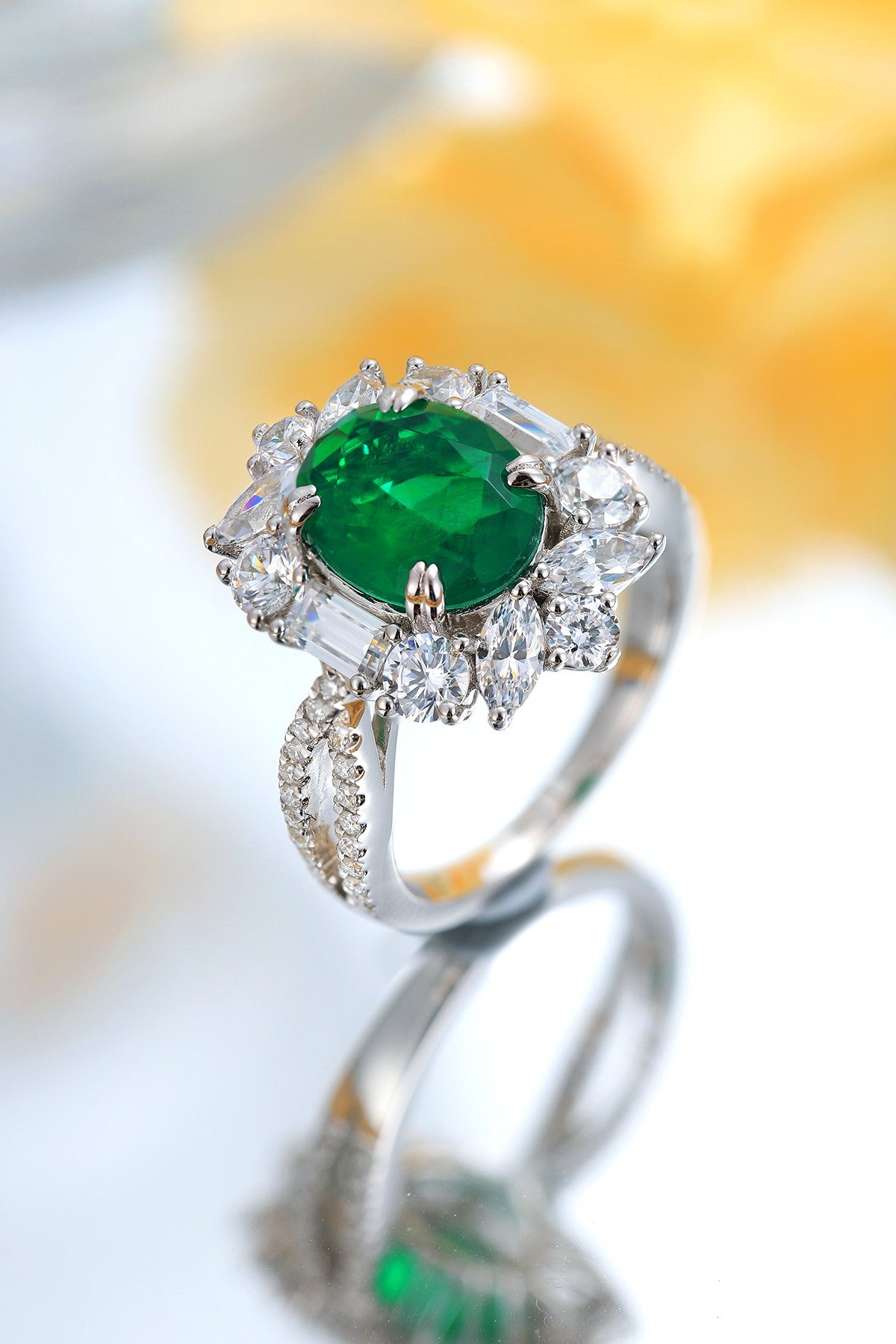 Sterling Silver Lab - Grown Emerald Ring A – JSEGR504Y