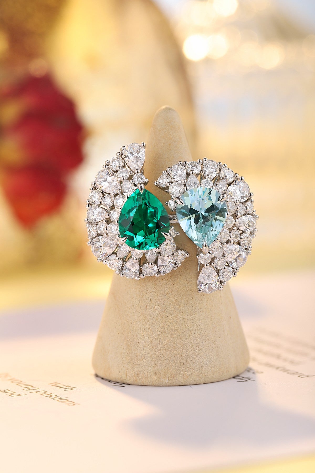 Sterling Silver Lab - Grown Emerald and Aquamarine Ring A – JR493Y