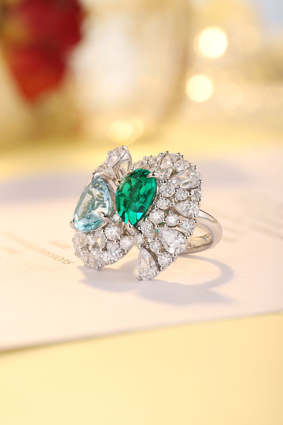 Sterling Silver Lab - Grown Emerald and Aquamarine Ring A – JR493Y