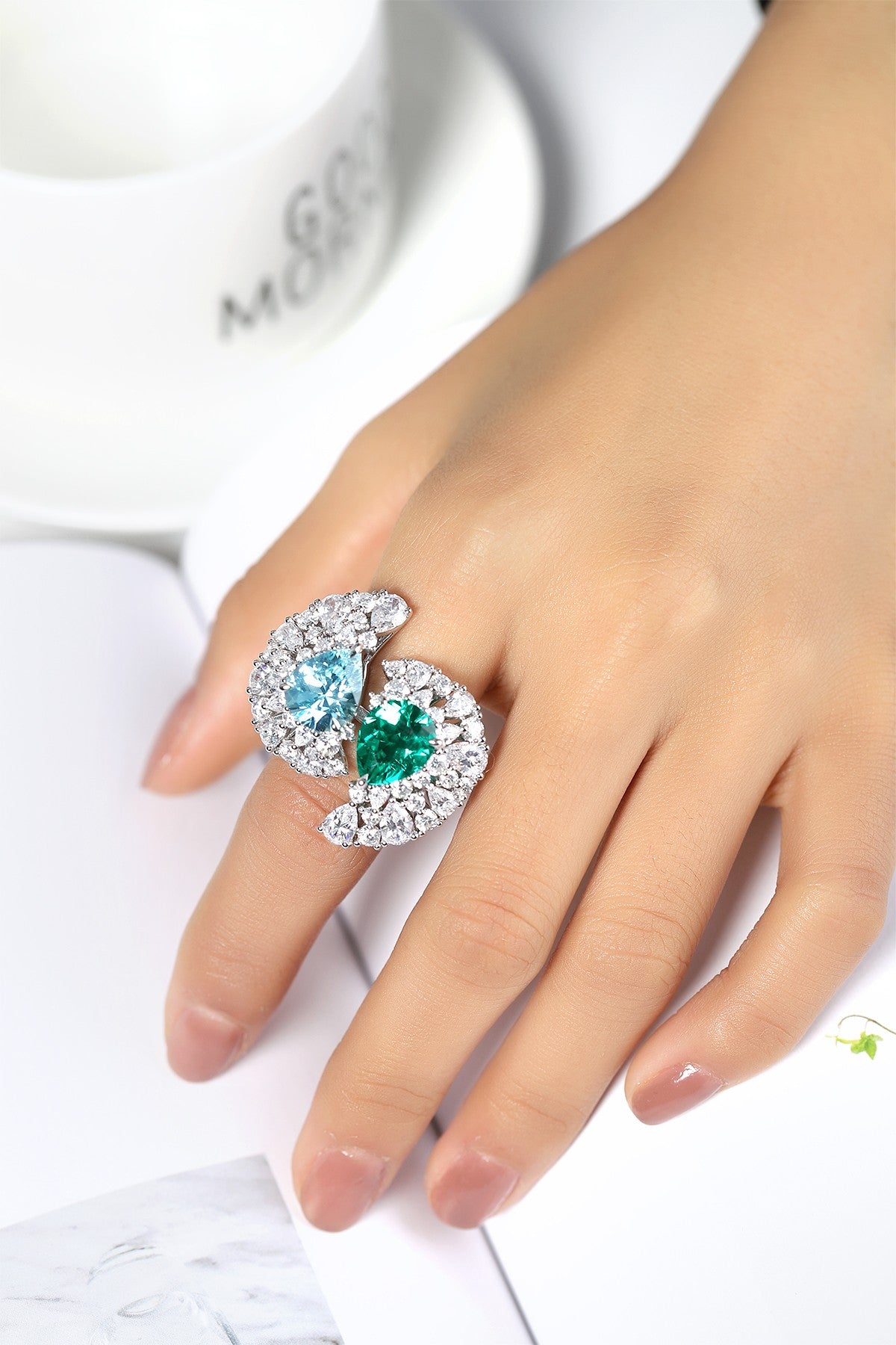 Sterling Silver Lab - Grown Emerald and Aquamarine Ring A – JR493Y