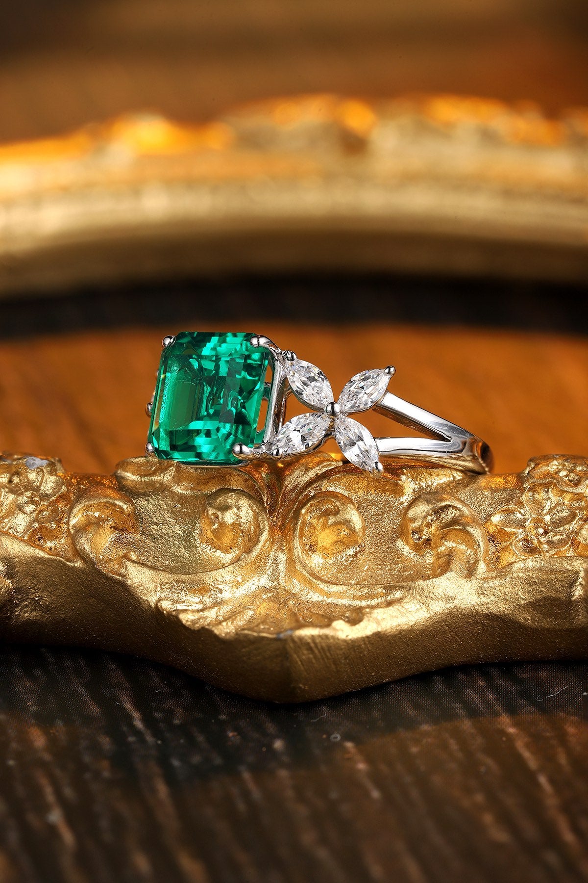 Sterling Silver Lab - Grown Emerald Ring W – JSEGR217Y