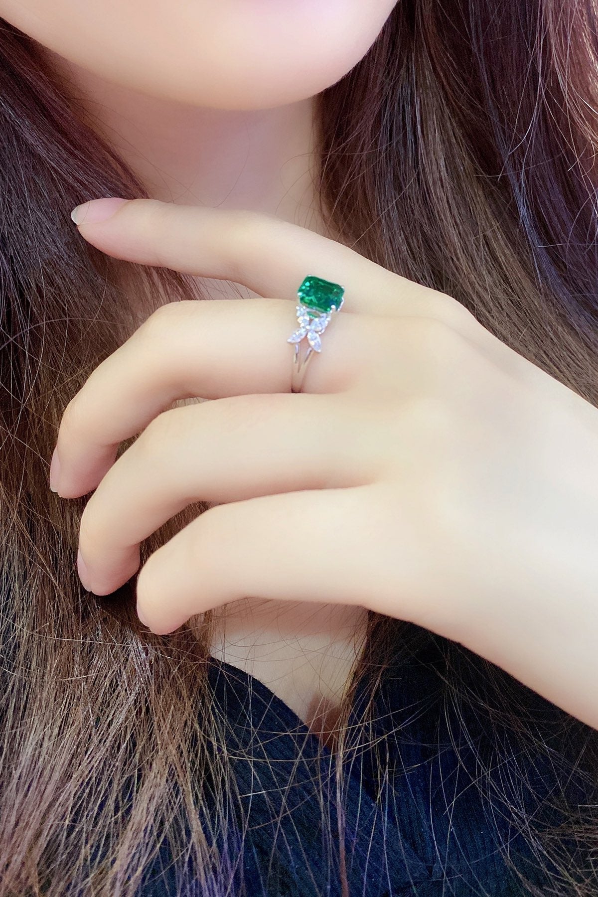 Sterling Silver Lab - Grown Emerald Ring W – JSEGR217Y