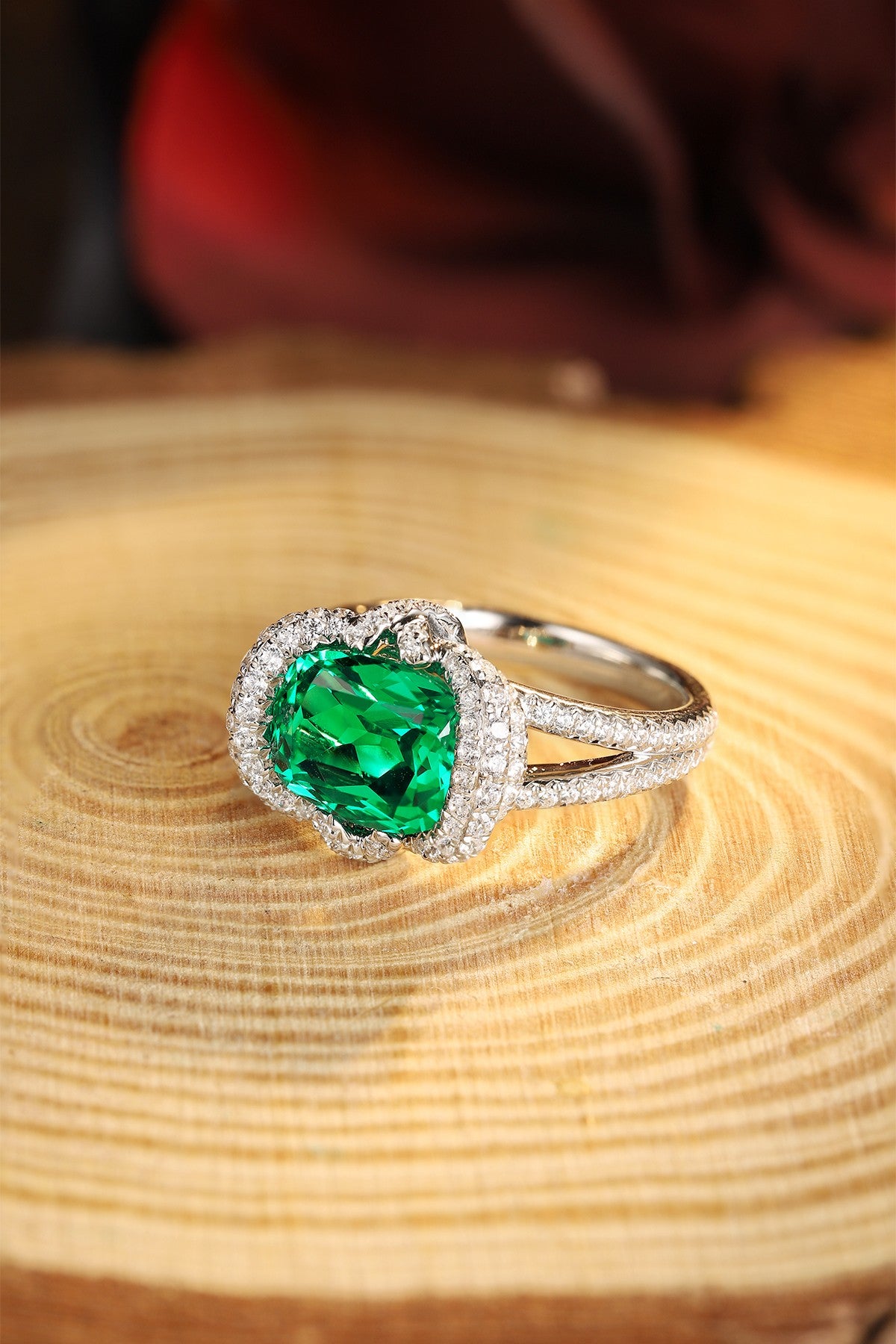 Sterling Silver Lab - Grown Emerald Ring A – JSEGR188Y