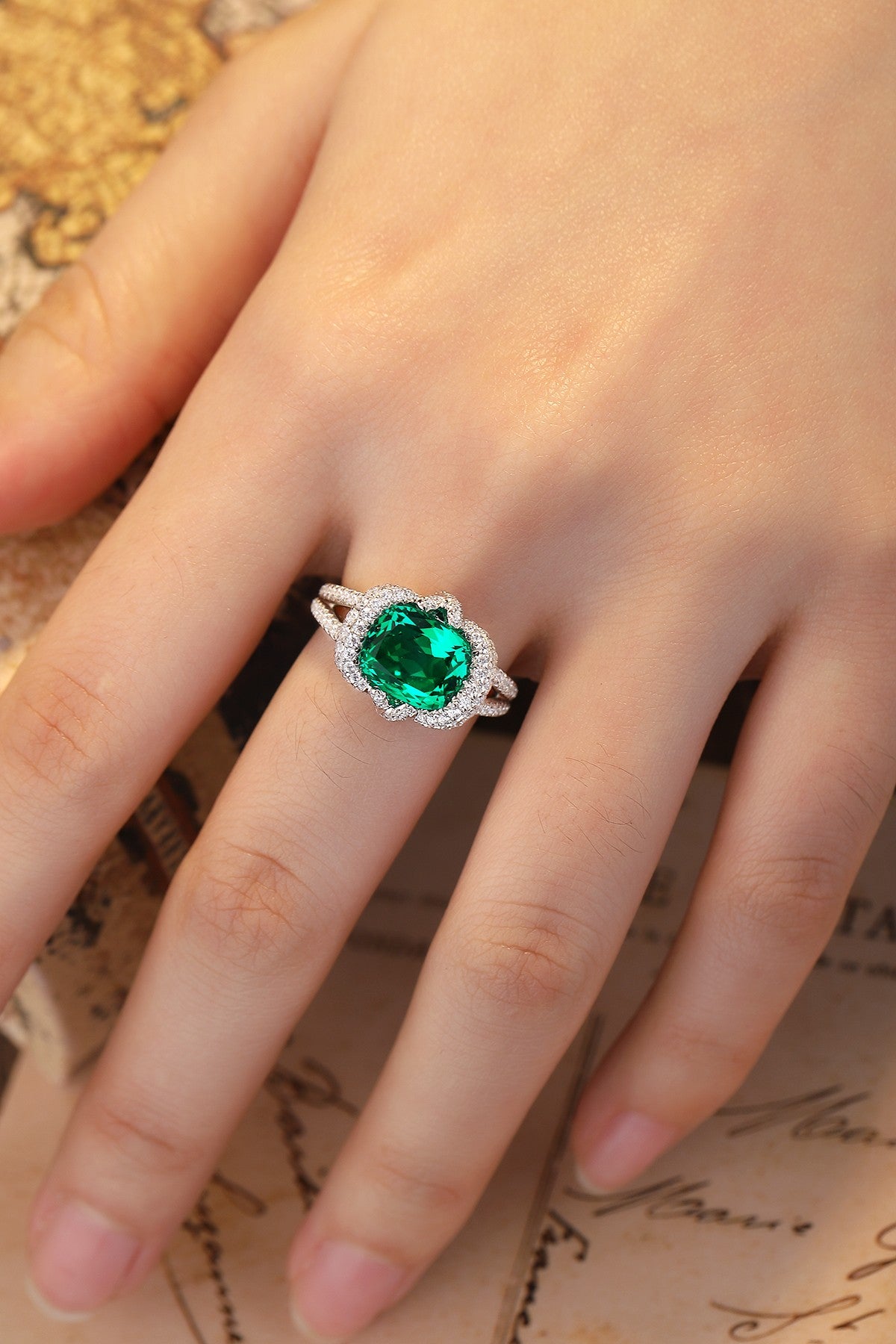 Sterling Silver Lab - Grown Emerald Ring A – JSEGR188Y