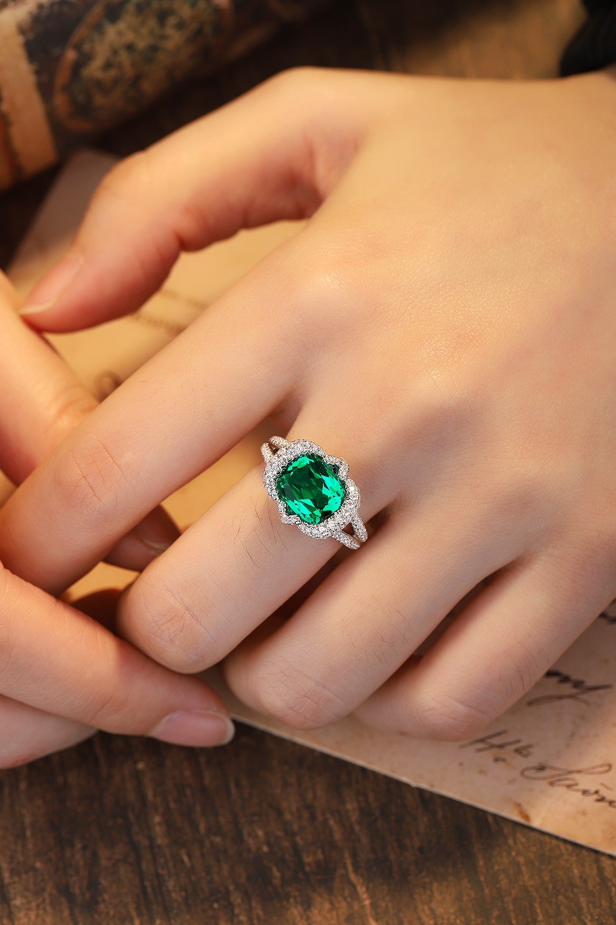 Sterling Silver Lab - Grown Emerald Ring A – JSEGR188Y