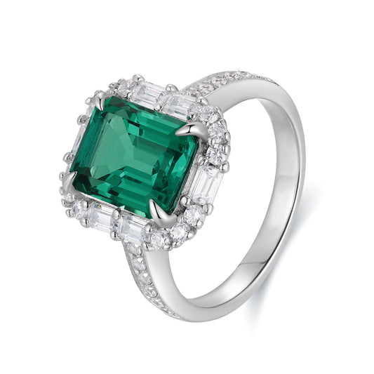 Sterling Silver Lab - Grown Emerald Ring A – JSEGR1217Y