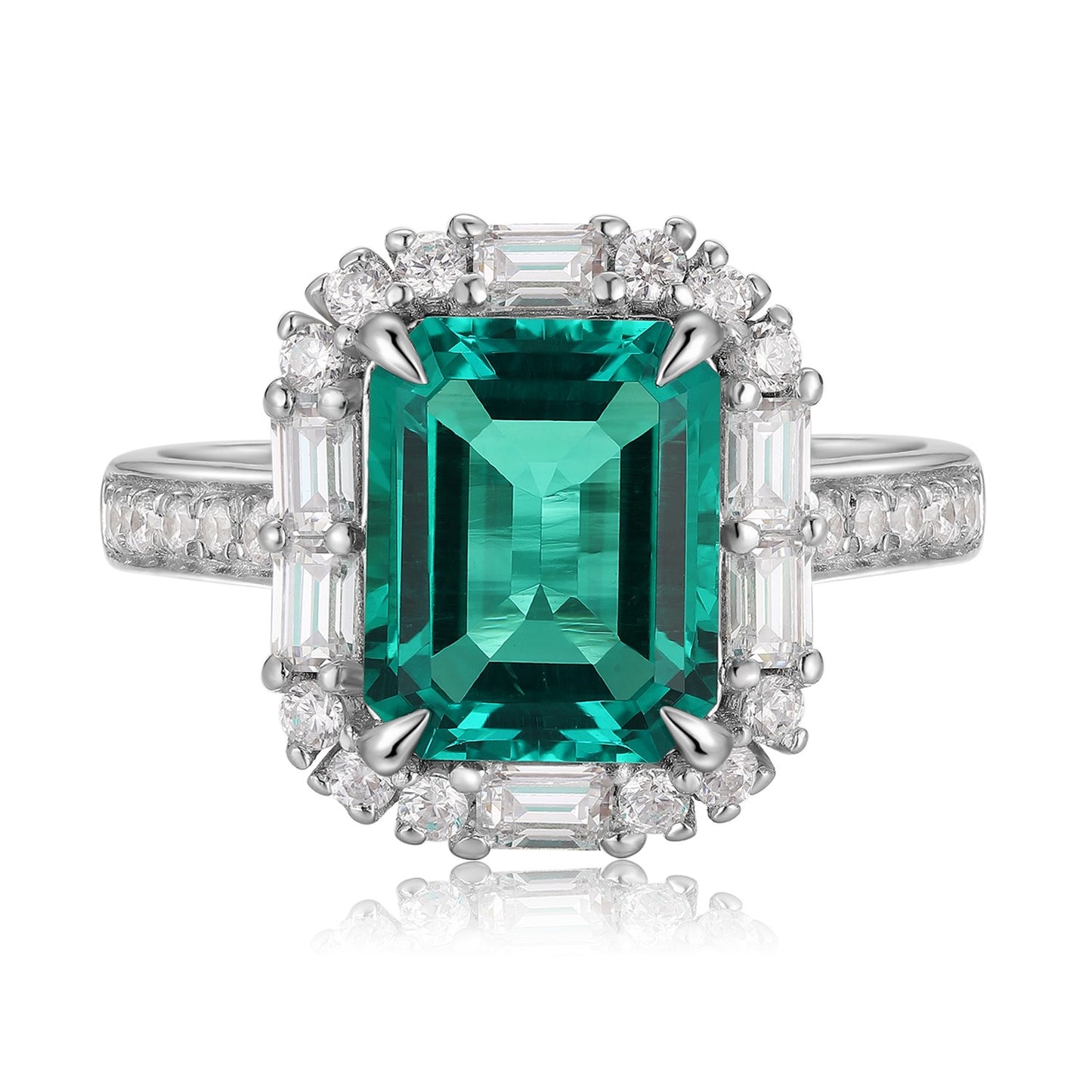 Sterling Silver Lab - Grown Emerald Ring A – JSEGR1217Y