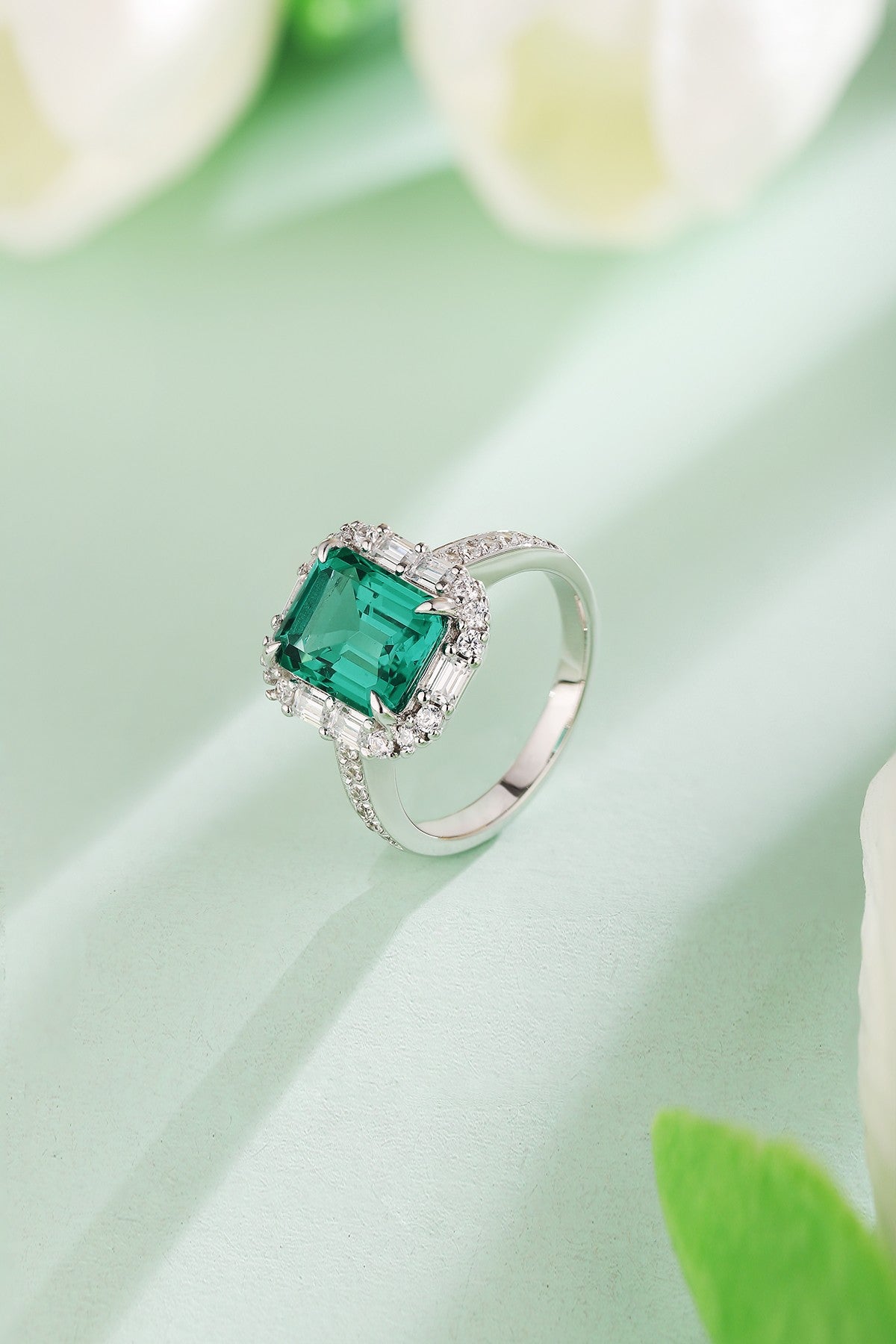 Sterling Silver Lab - Grown Emerald Ring A – JSEGR1217Y