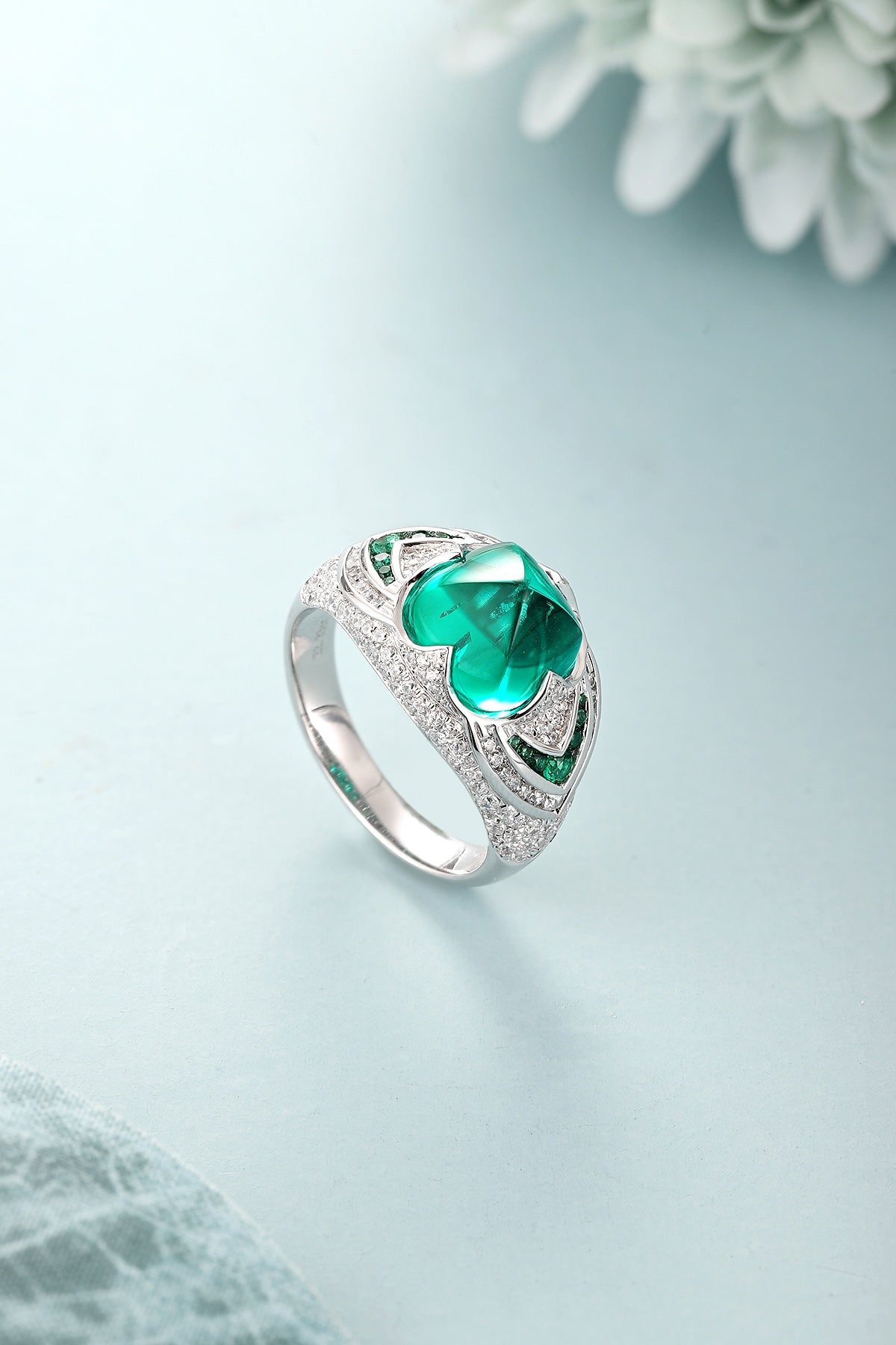 Sterling Silver Lab - Grown Emerald Ring W – JSEGR1413Y