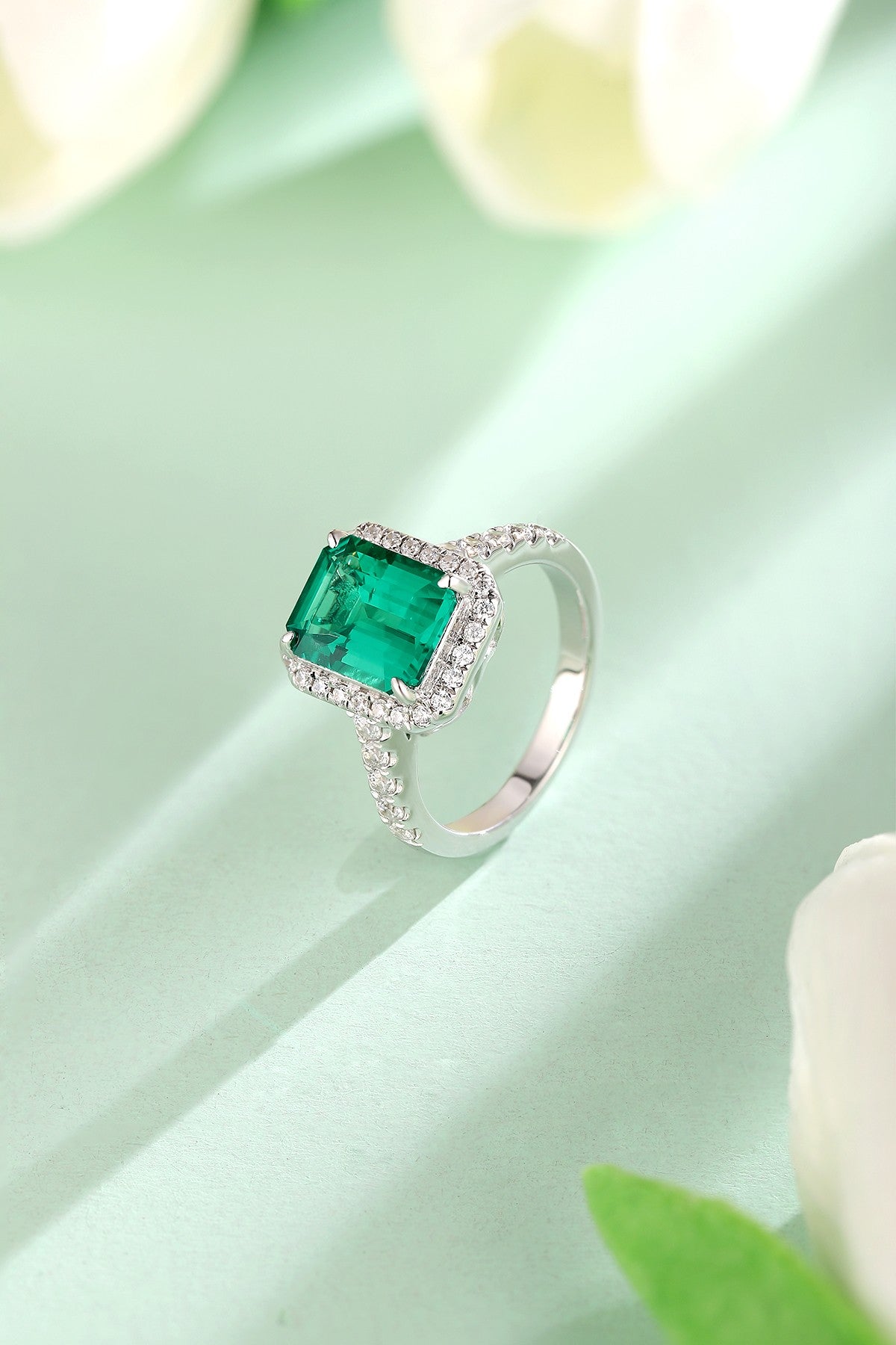 Sterling Silver Lab - Grown Emerald Ring A – JSEGR1214Y