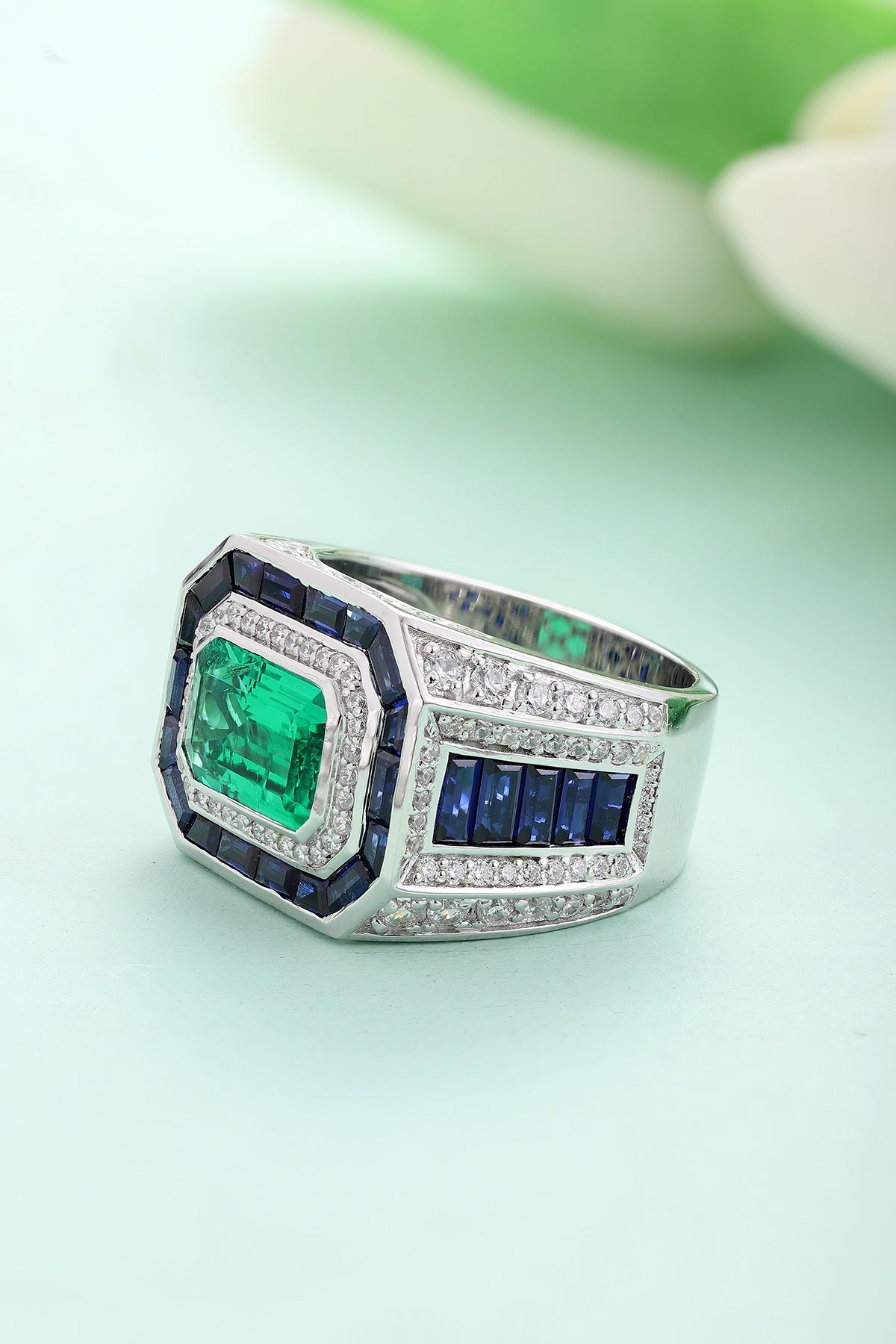 Sterling Silver Lab - Grown Emerald Ring A – JSEGR232Y