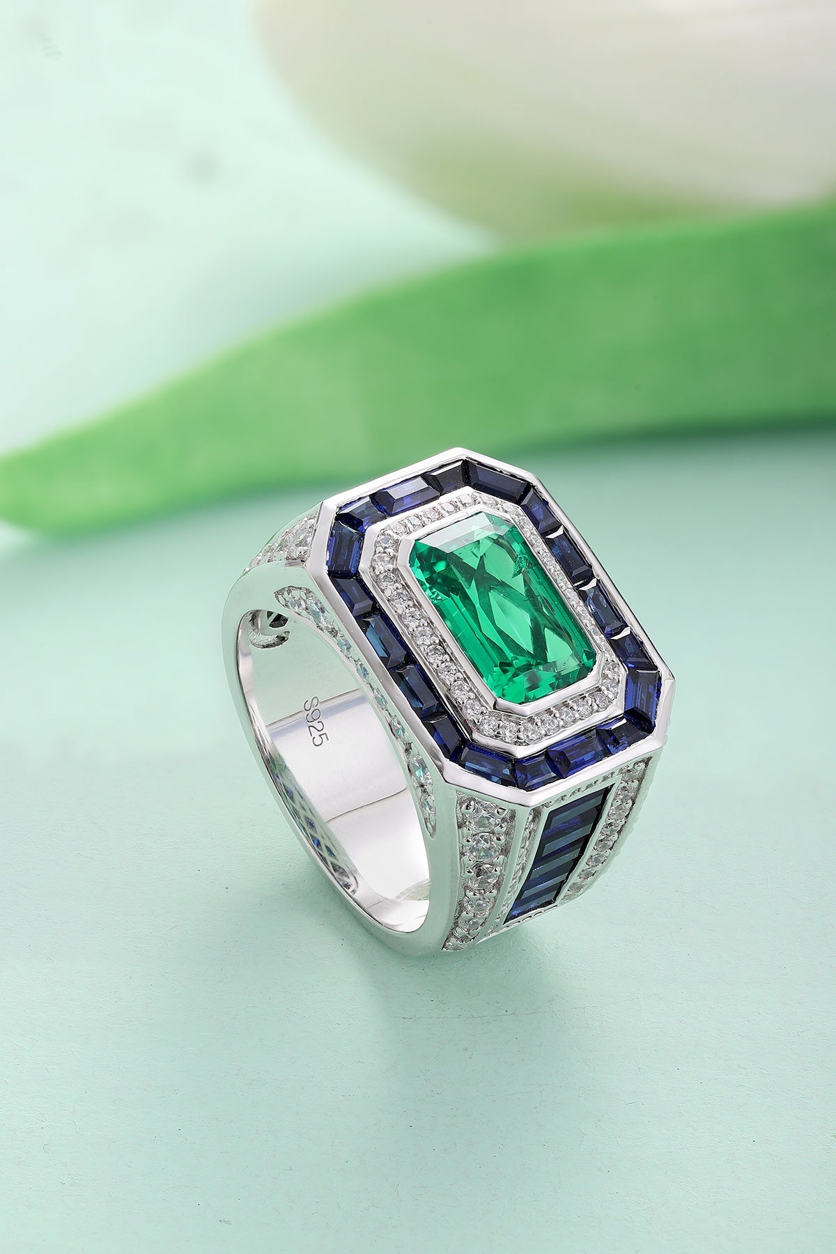 Sterling Silver Lab - Grown Emerald Ring A – JSEGR232Y