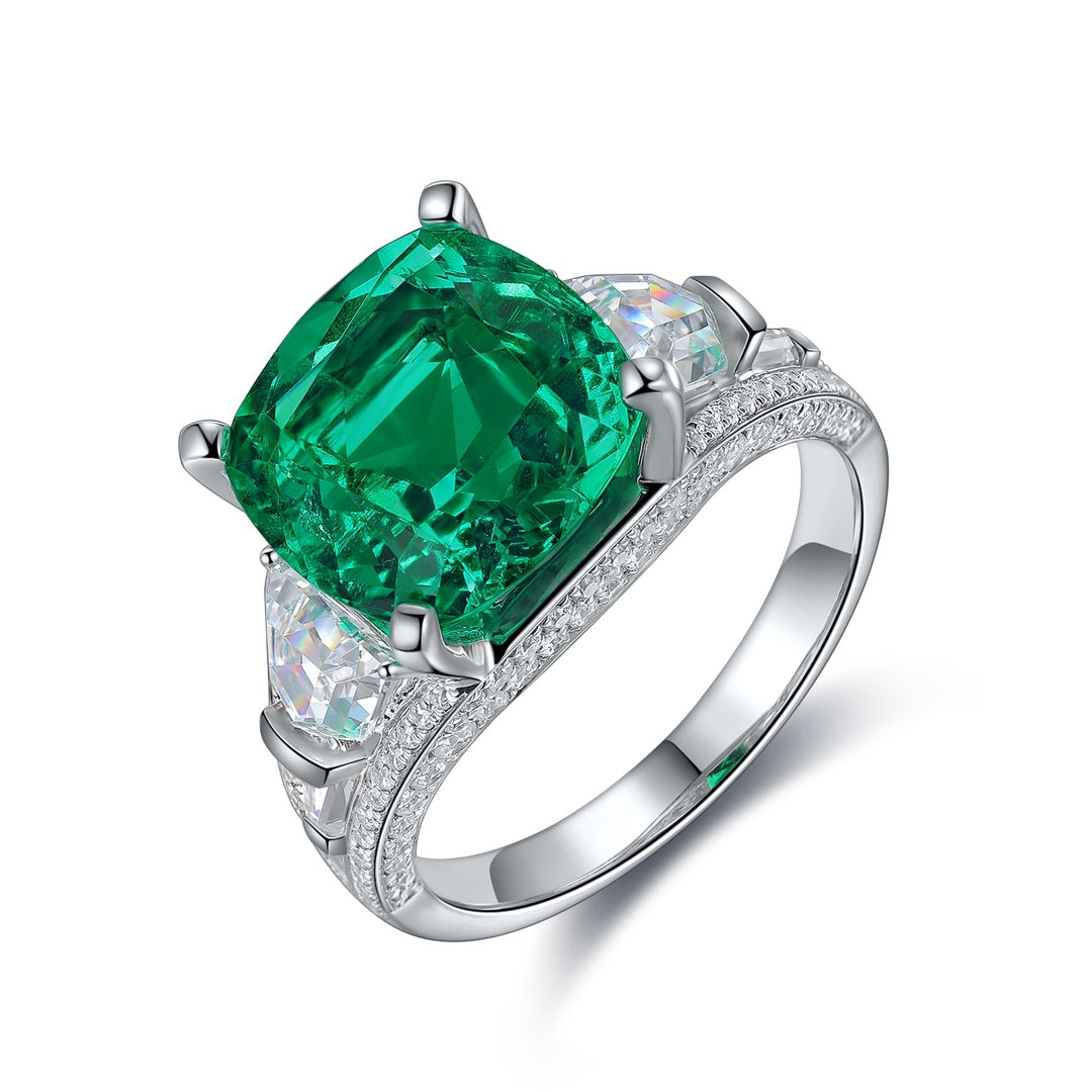 Sterling Silver Lab - Grown Emerald Ring A – JSEGR192Y