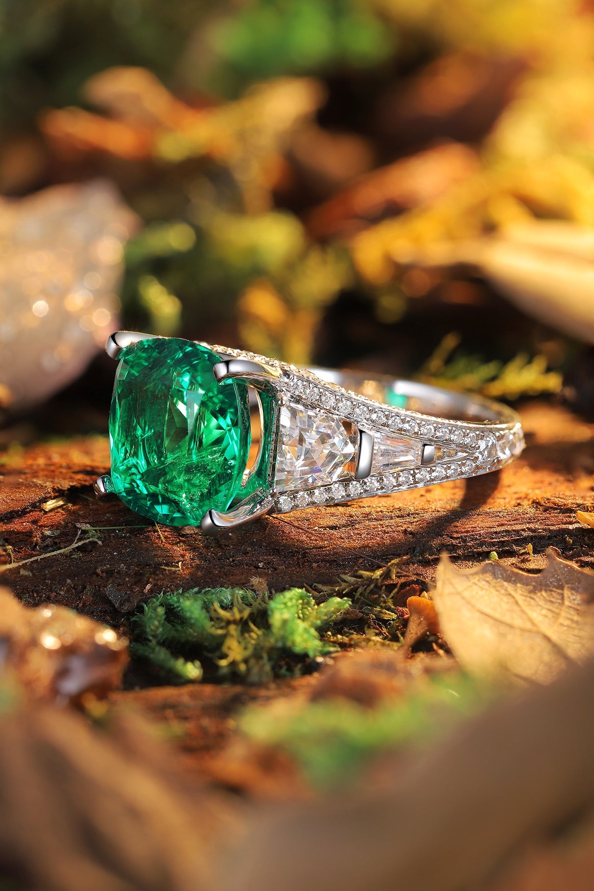 Sterling Silver Lab - Grown Emerald Ring A – JSEGR192Y