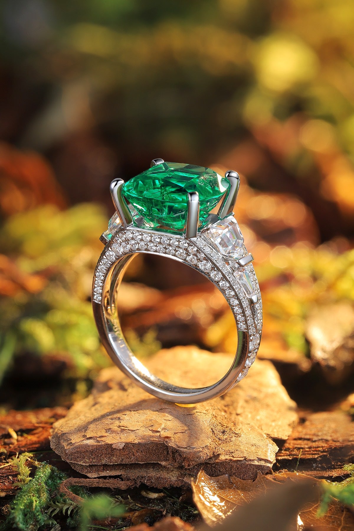 Sterling Silver Lab - Grown Emerald Ring A – JSEGR192Y