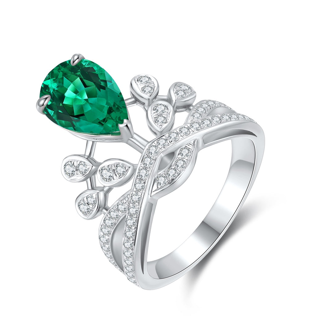 Sterling Silver Lab - Grown Emerald Ring W – JSEGR18542Y