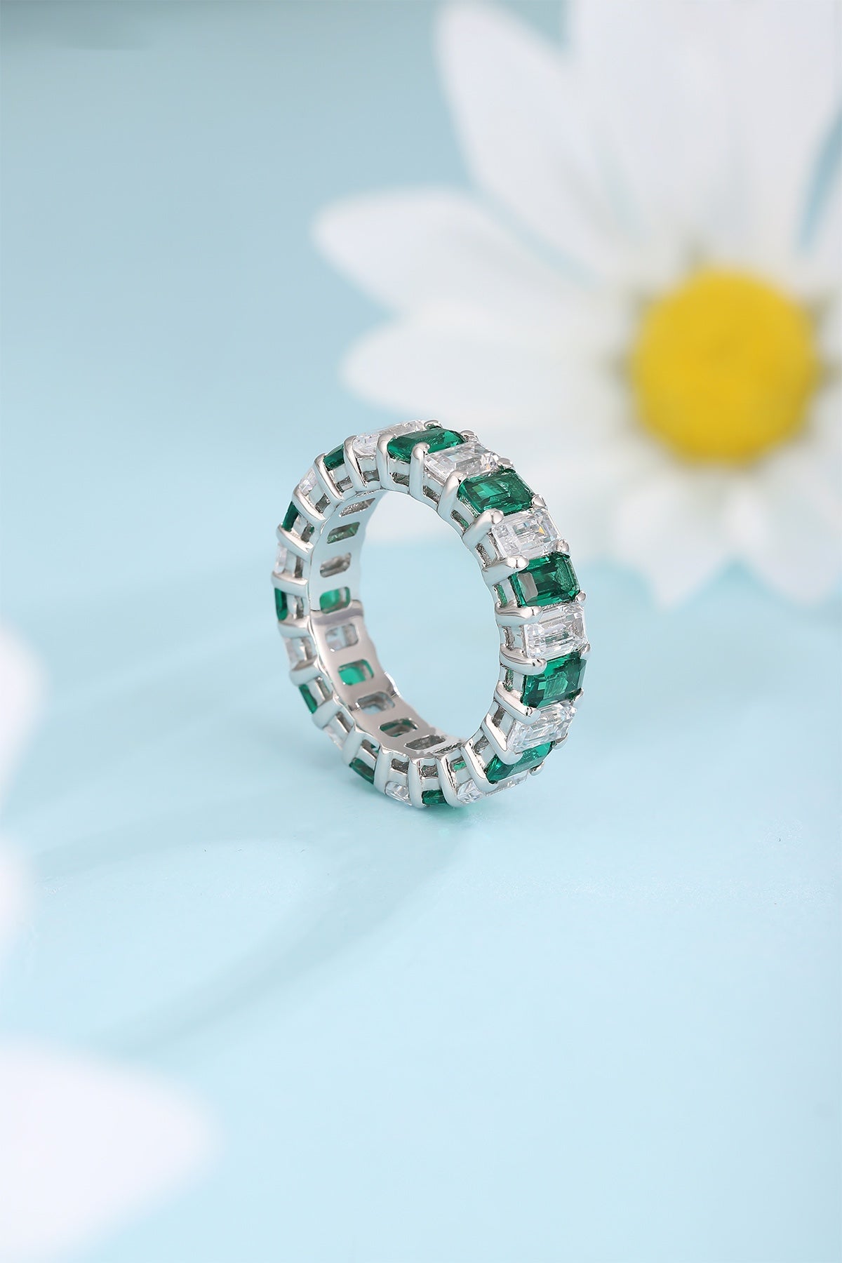Sterling Silver Lab - Grown Emerald Ring A – JSEGR235Y