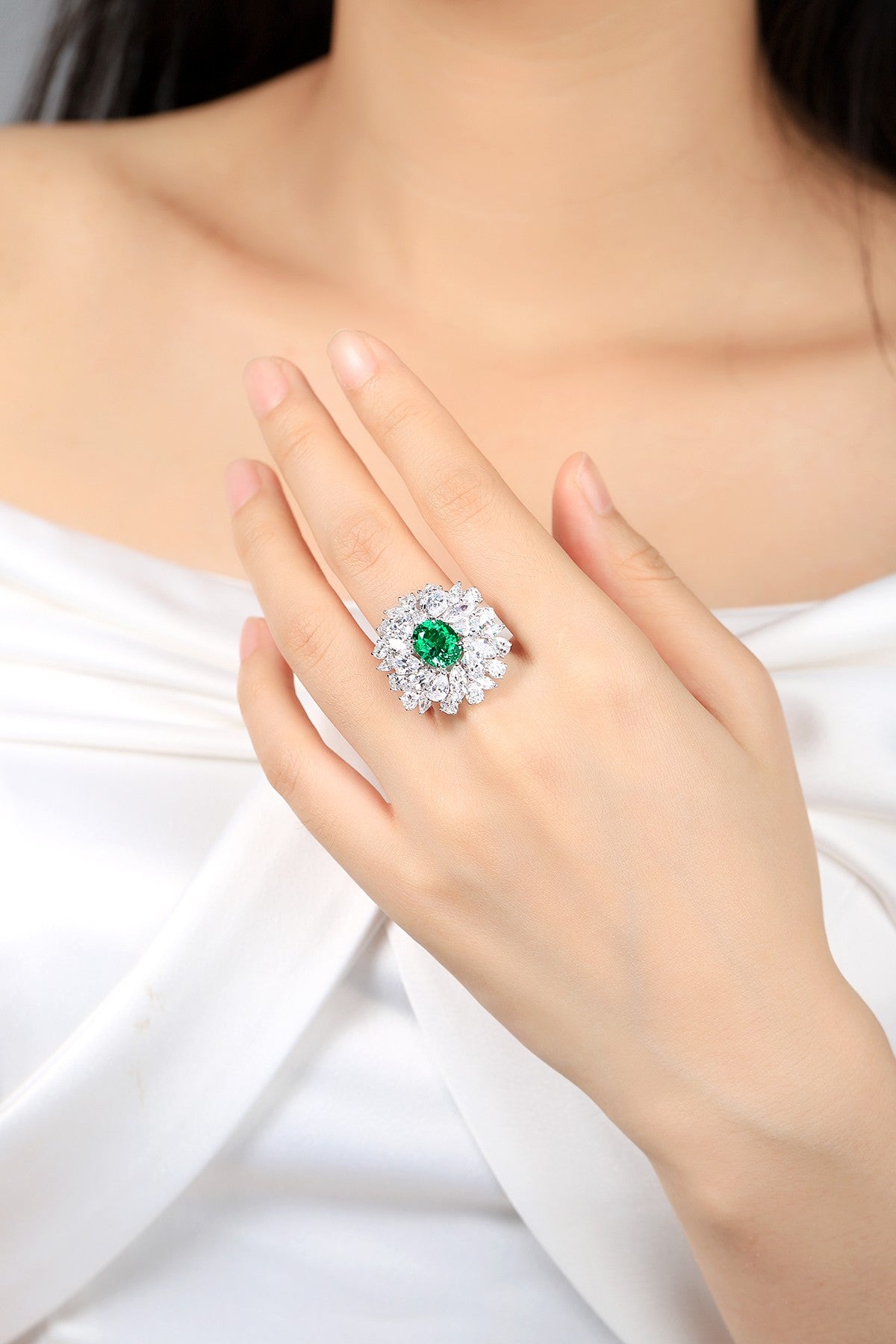 Sterling Silver Lab - Grown Emerald Ring A – JSEGR92696