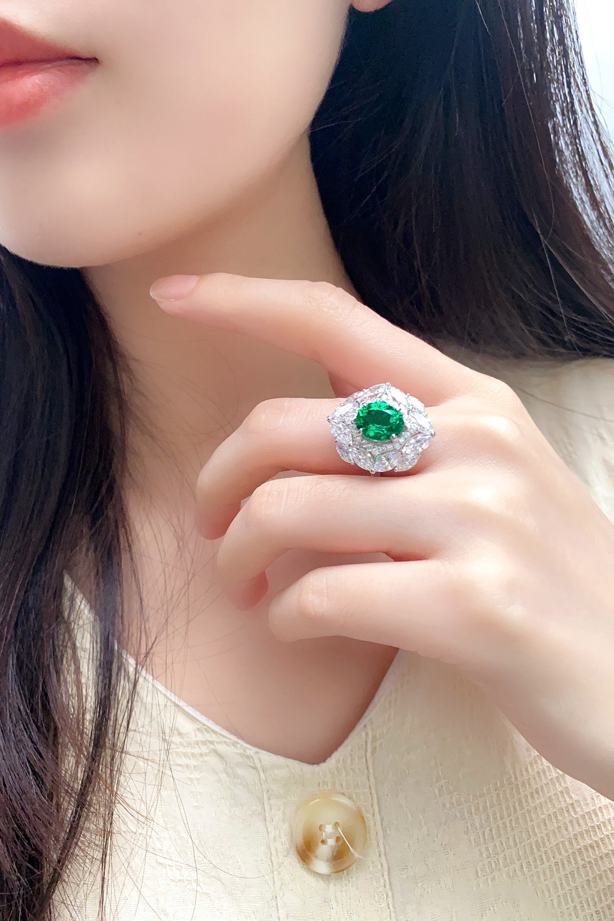Sterling Silver Lab - Grown Emerald Ring A – JSEGR92554