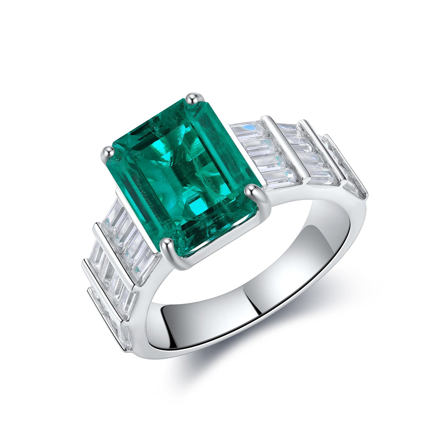 Sterling Silver Lab - Grown Emerald Ring A – JSEGR1033Y